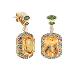 Sunita Nahata Citrine 12.34ct. Earring in 18KYG with Mix Gemstones & Diamond.
