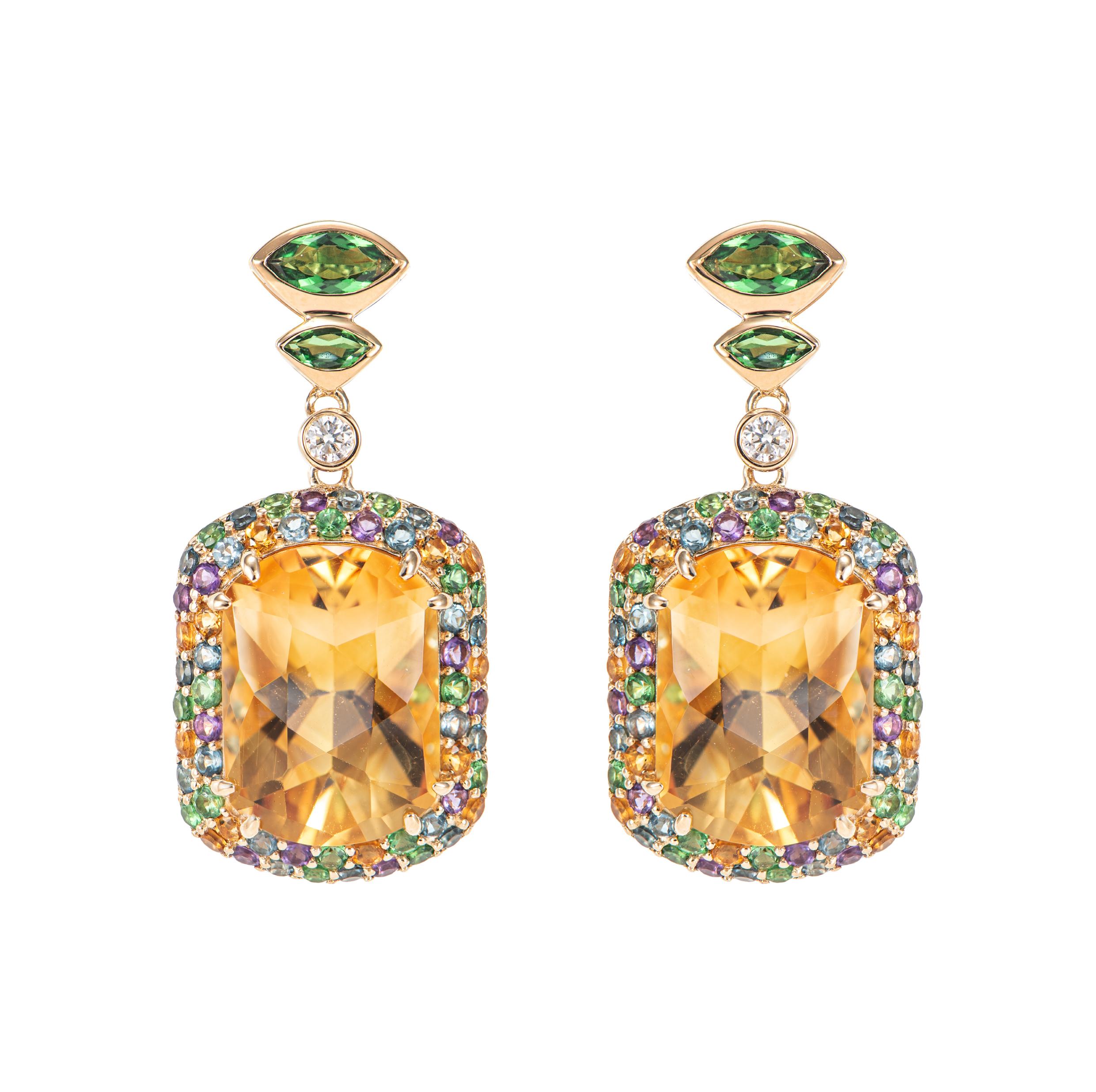 Contemporaneo Sunita Nahata Citrino 12.34ct. Orecchino in 18KYG con pietre miste e diamanti. in vendita