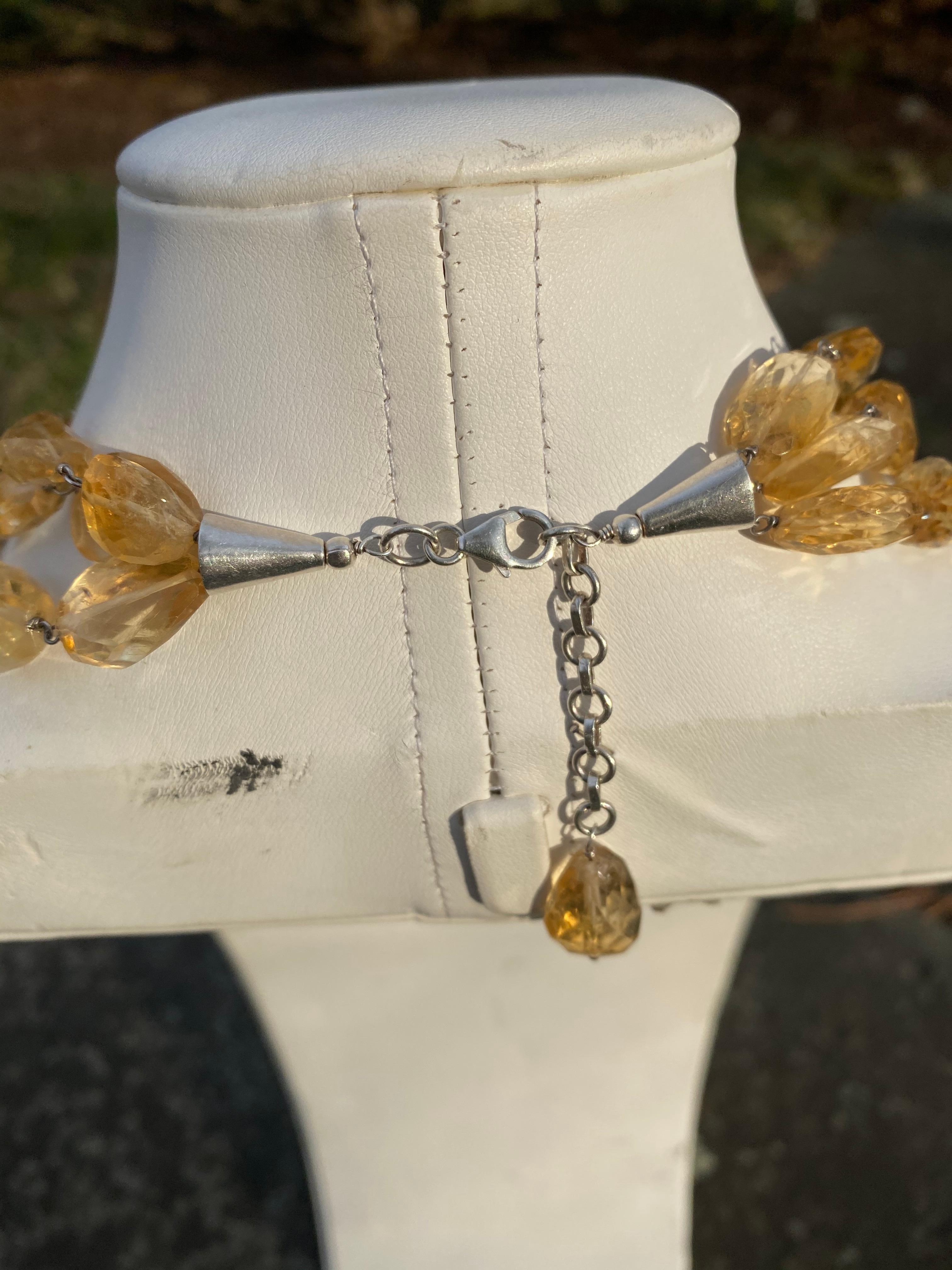 Citrine Tumbled Multistrand Necklace in Sterling Silver In Excellent Condition For Sale In New York, NY