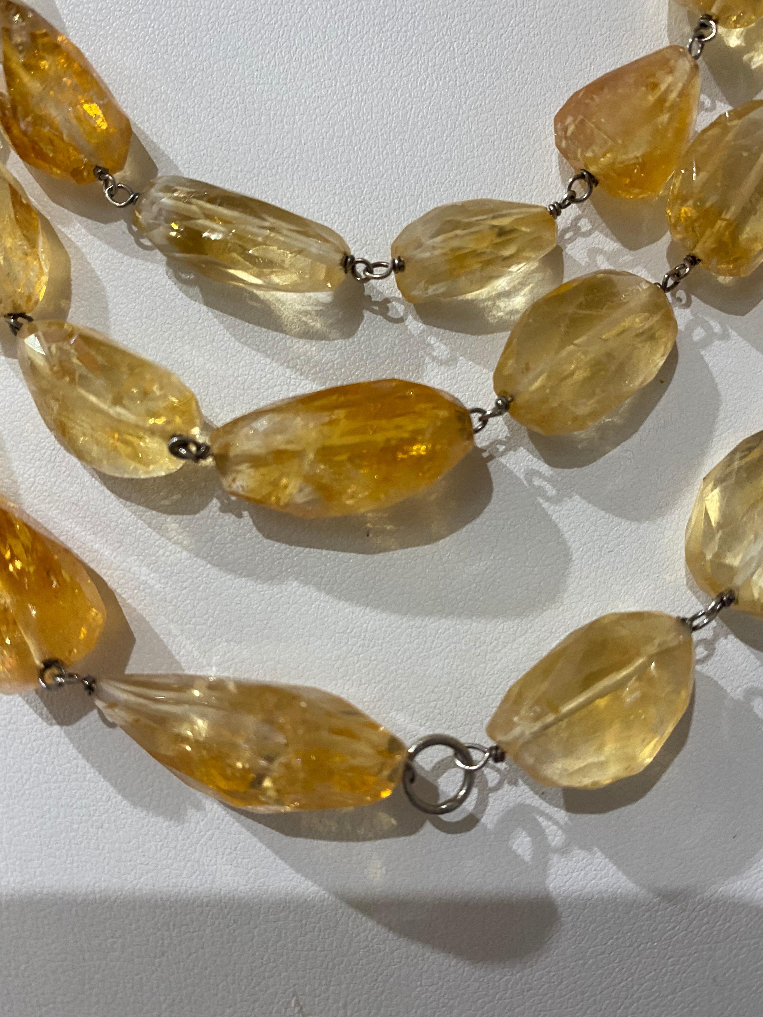 Women's Citrine Tumbled Multistrand Necklace in Sterling Silver For Sale