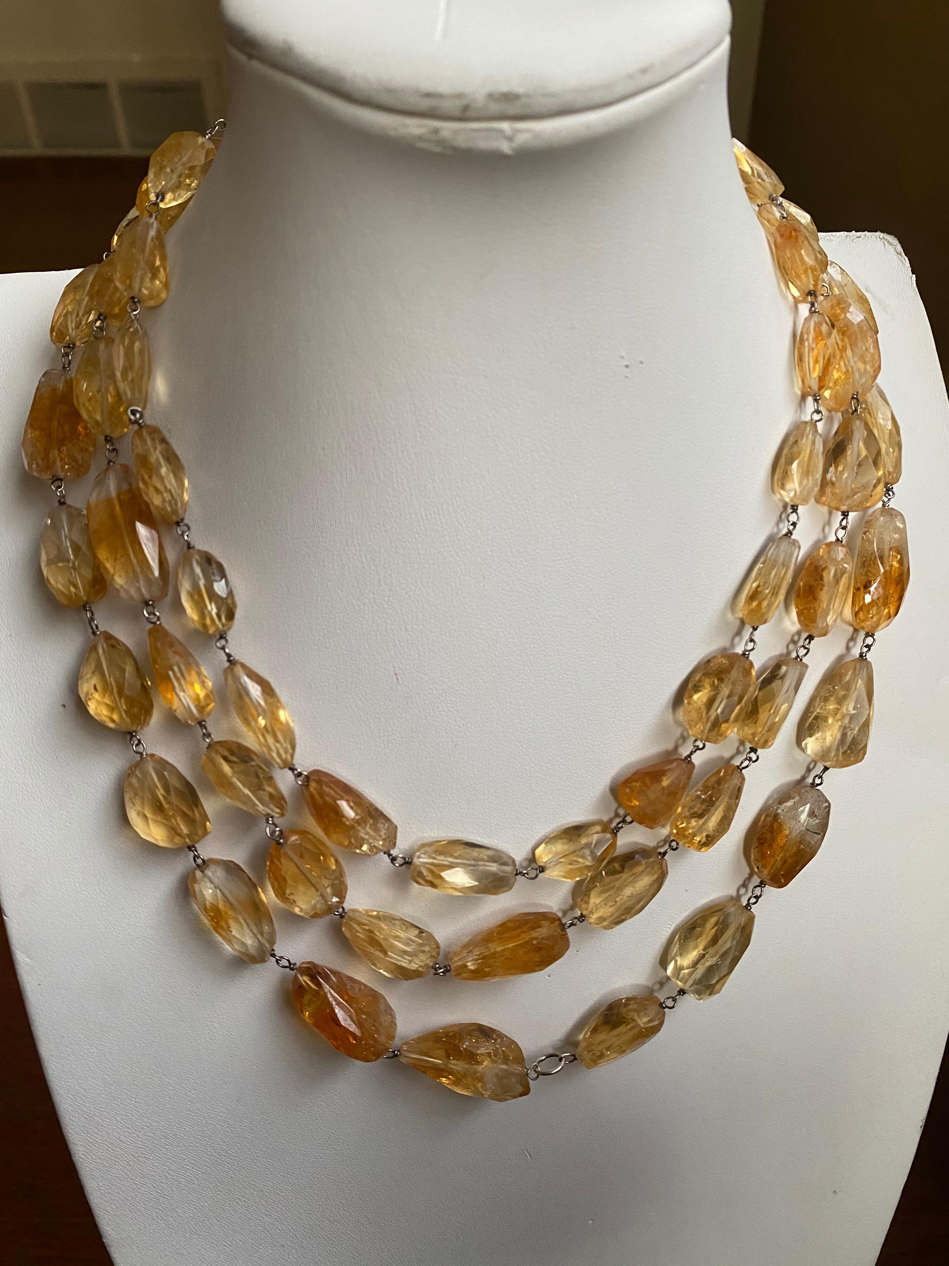 Citrine Tumbled Multistrand Necklace in Sterling Silver For Sale 1