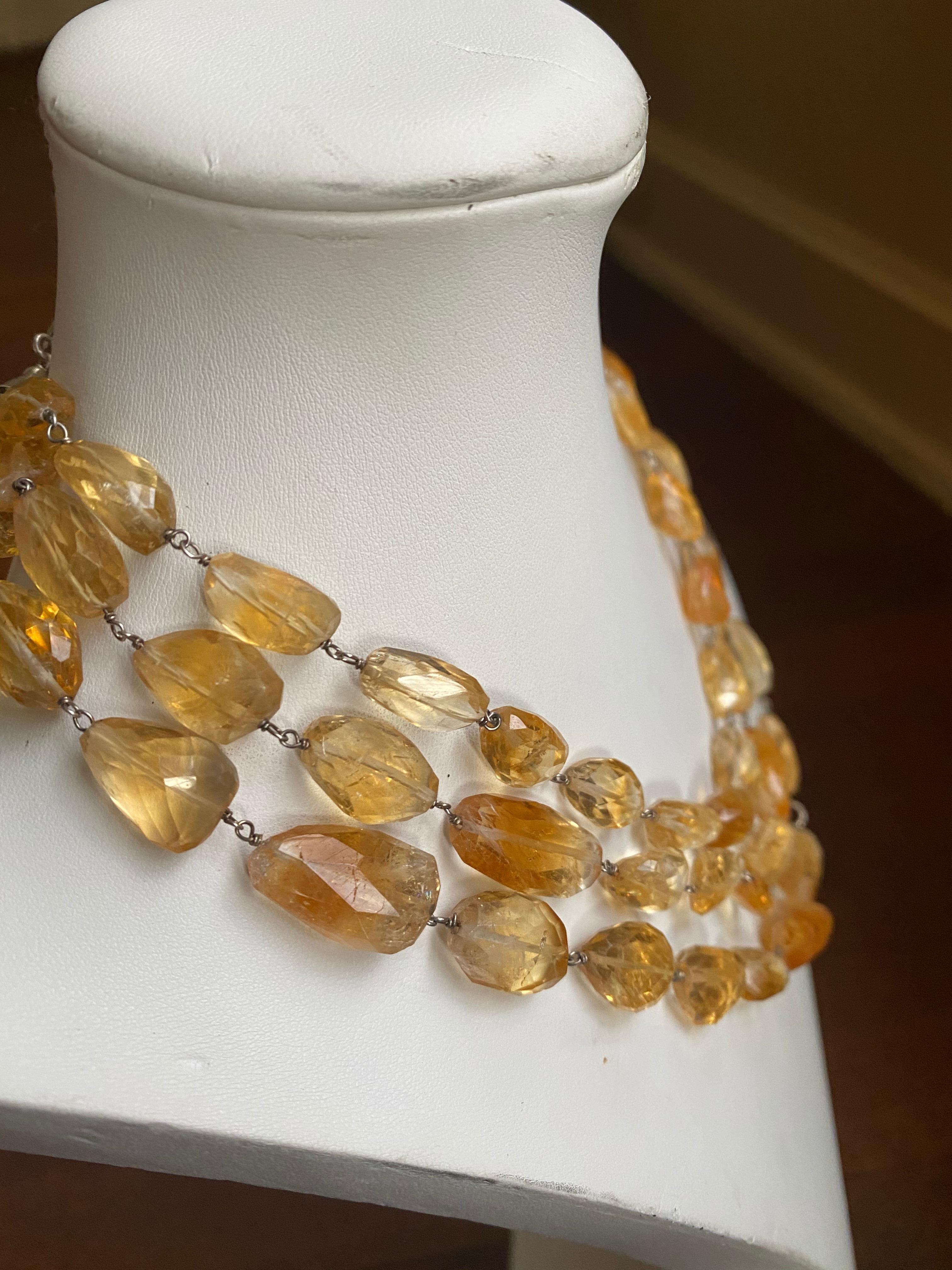Citrine Tumbled Multistrand Necklace in Sterling Silver For Sale 2