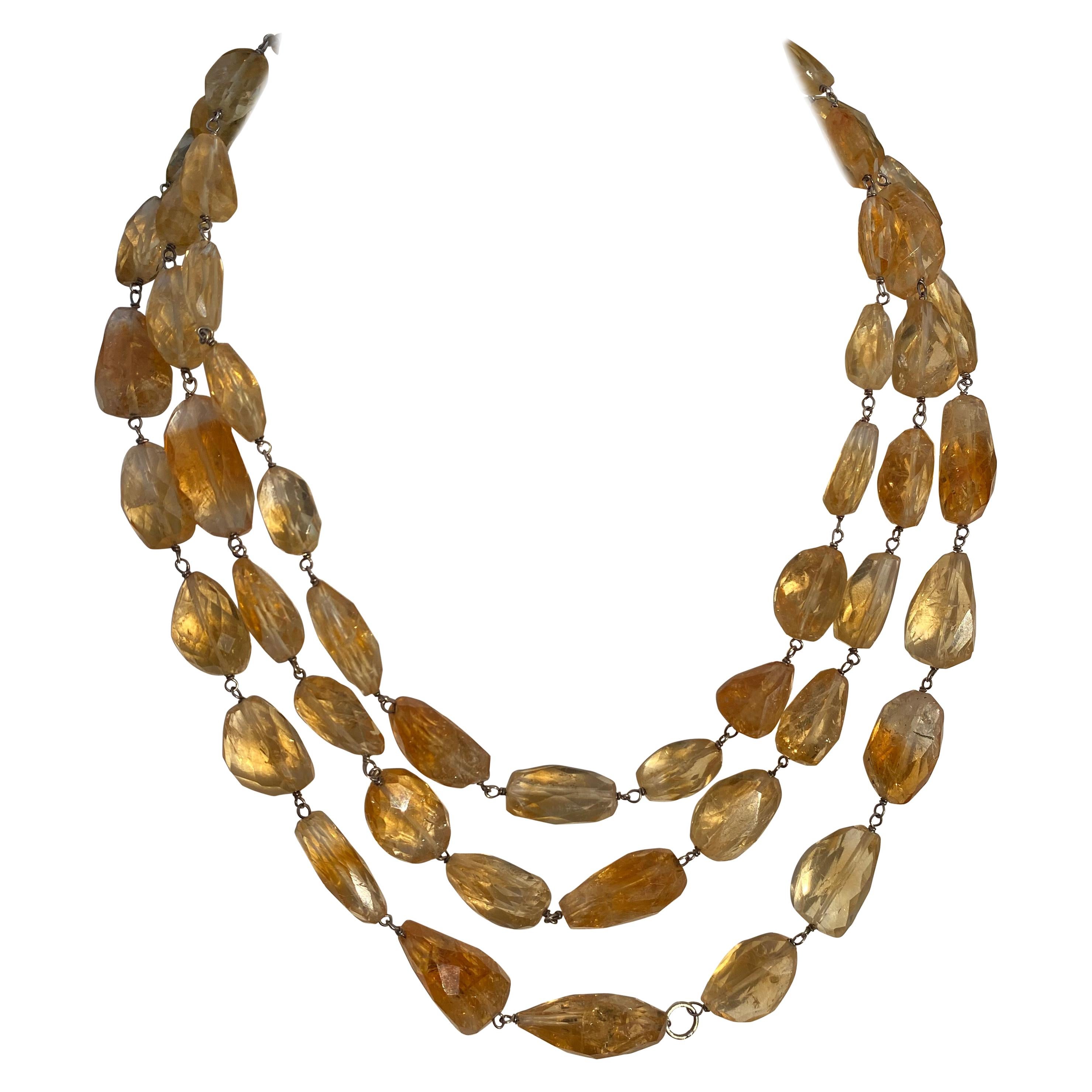 Citrine Tumbled Multistrand Necklace in Sterling Silver For Sale