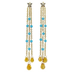 Citrine, Turquoise, and Yellow Gold Shoulder Dusters