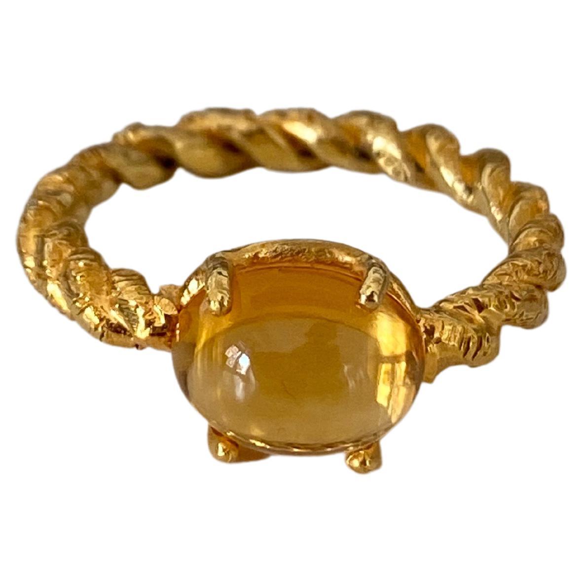 Citrine Unisex 18K Yellow Gold Handcrafted Modern Band Ring For Sale