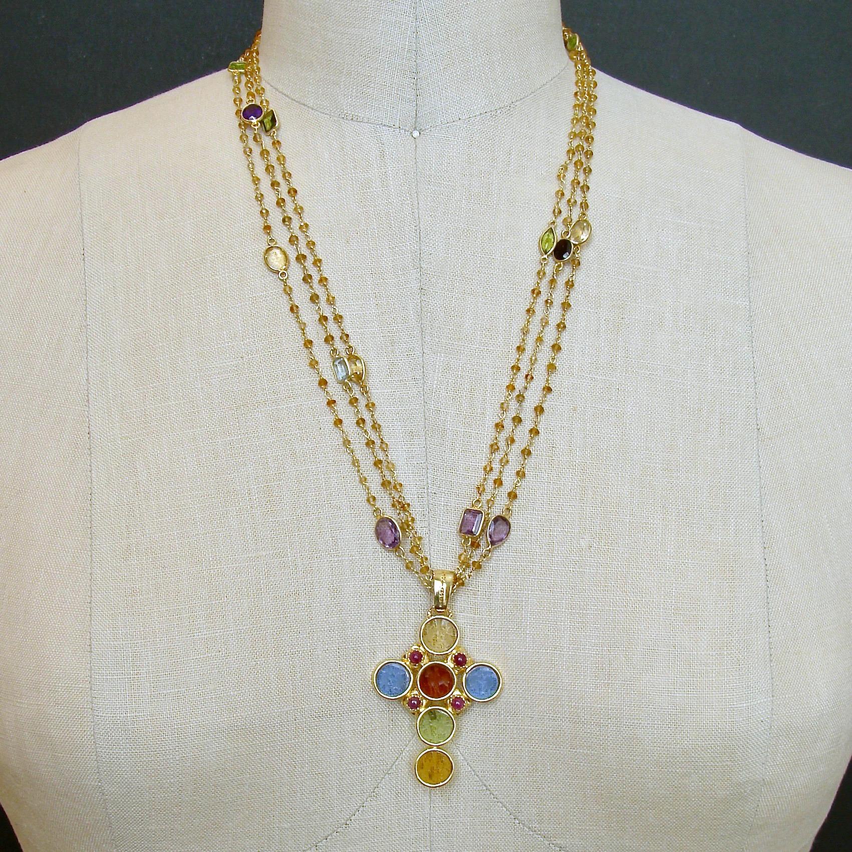 Women's Citrine Venetian Glass Intaglio Cross Pendant Necklace, Maura II Necklace
