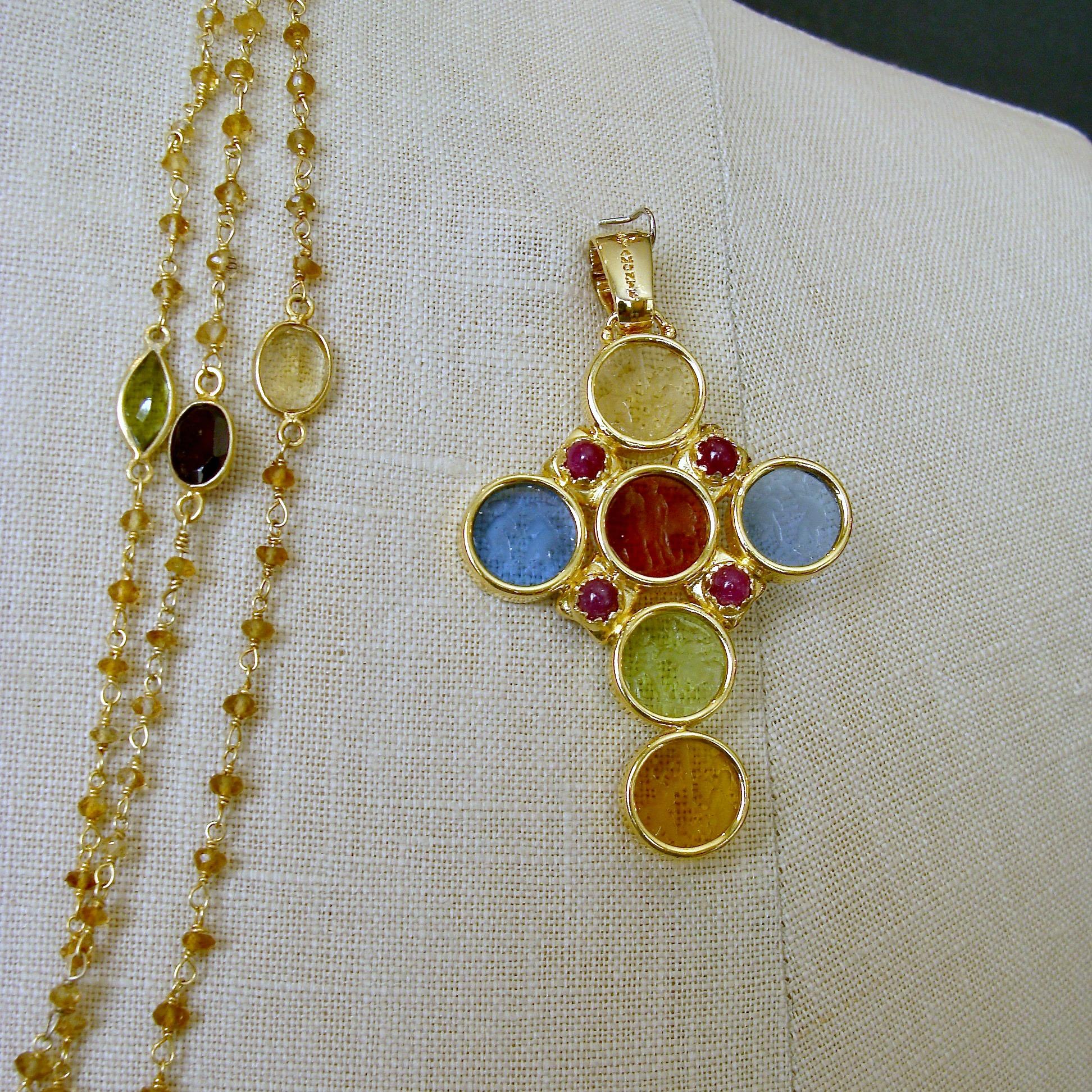 Citrine Venetian Glass Intaglio Cross Pendant Necklace, Maura II Necklace 2