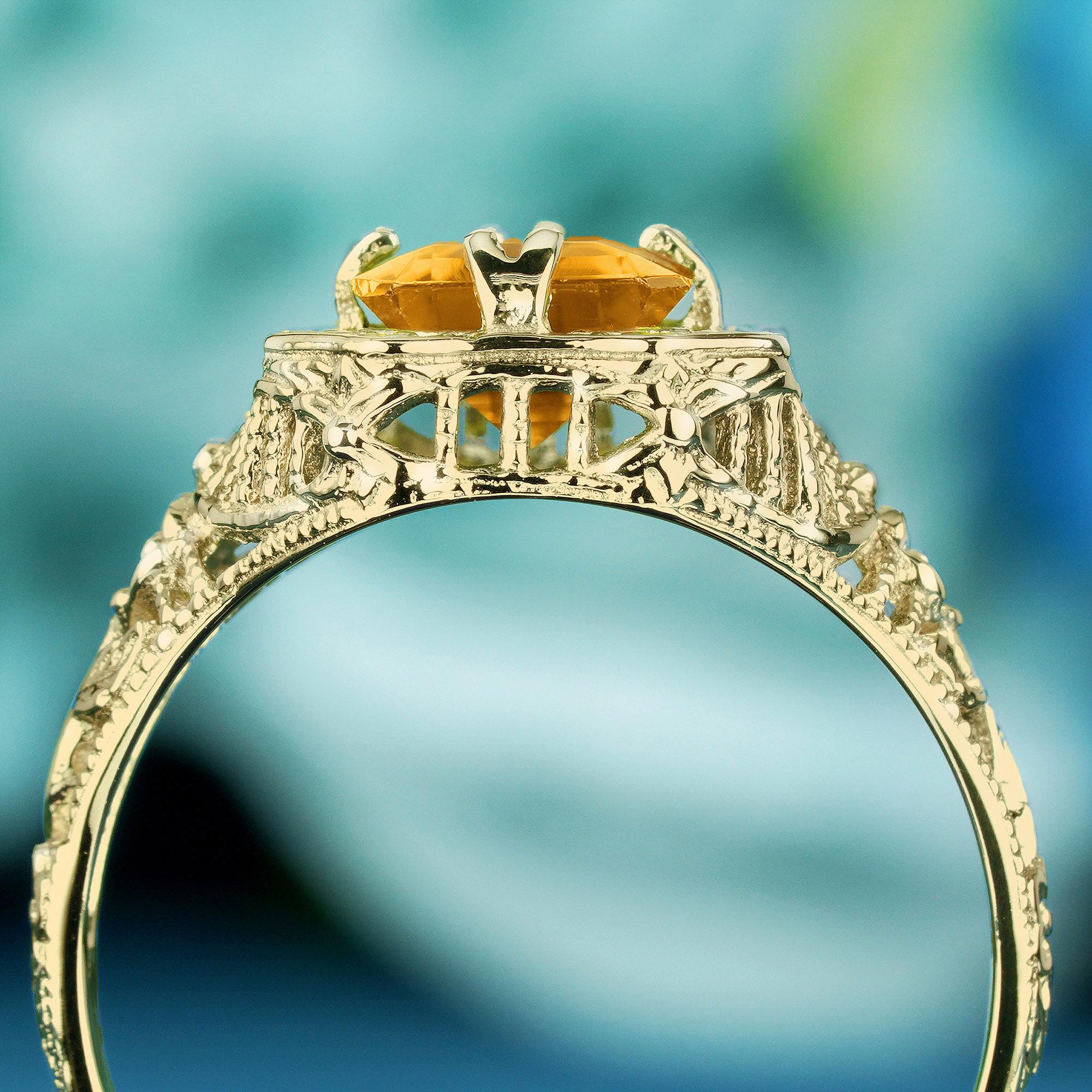 Anello Citrino in stile filigrana vintage in oro giallo massiccio 9K In condizioni Nuovo in vendita a Bangkok, TH