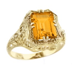 Citrine Vintage Style Filigree Ring in Solid 9K Yellow Gold