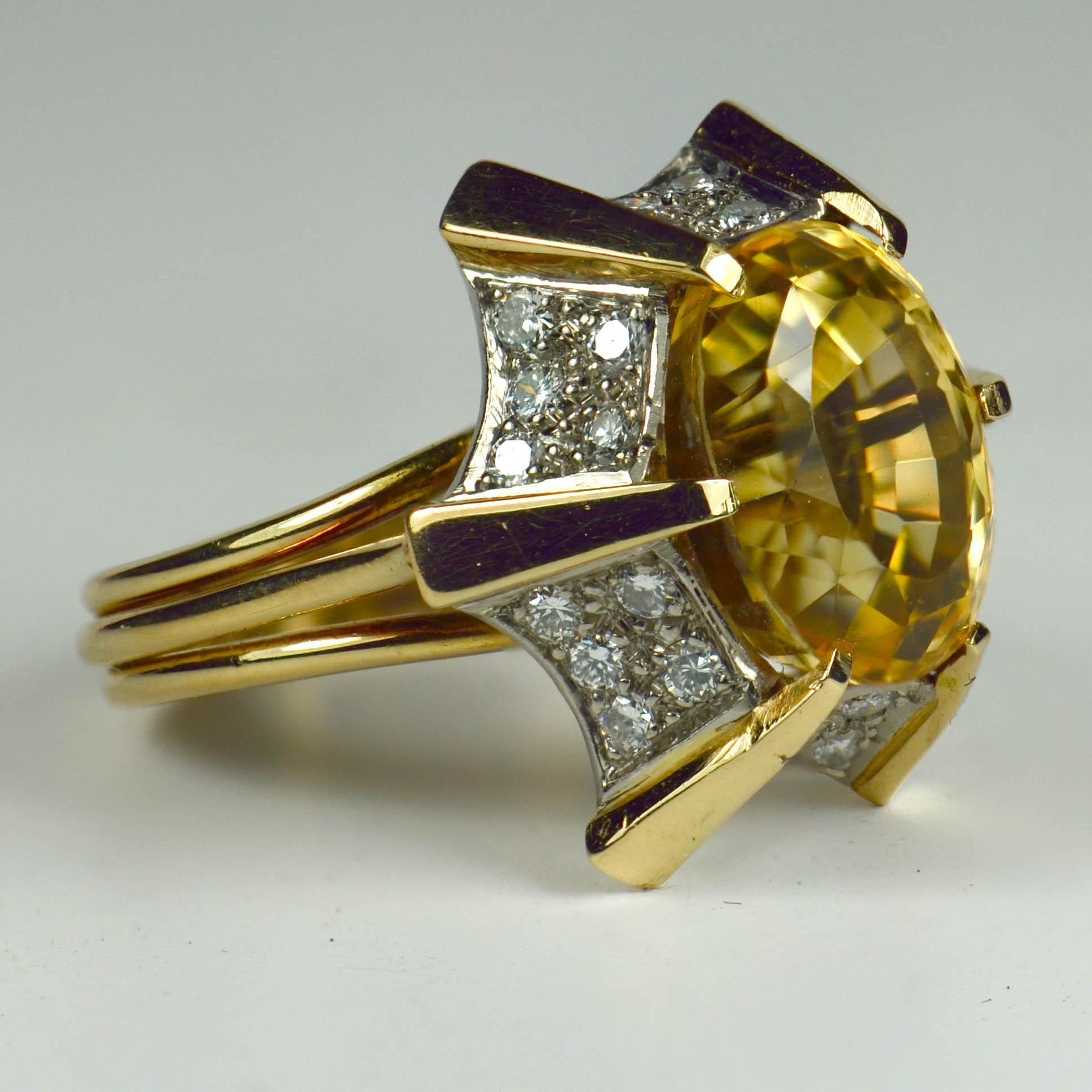 Citrine White Diamond Yellow Gold Cocktail Ring For Sale 1