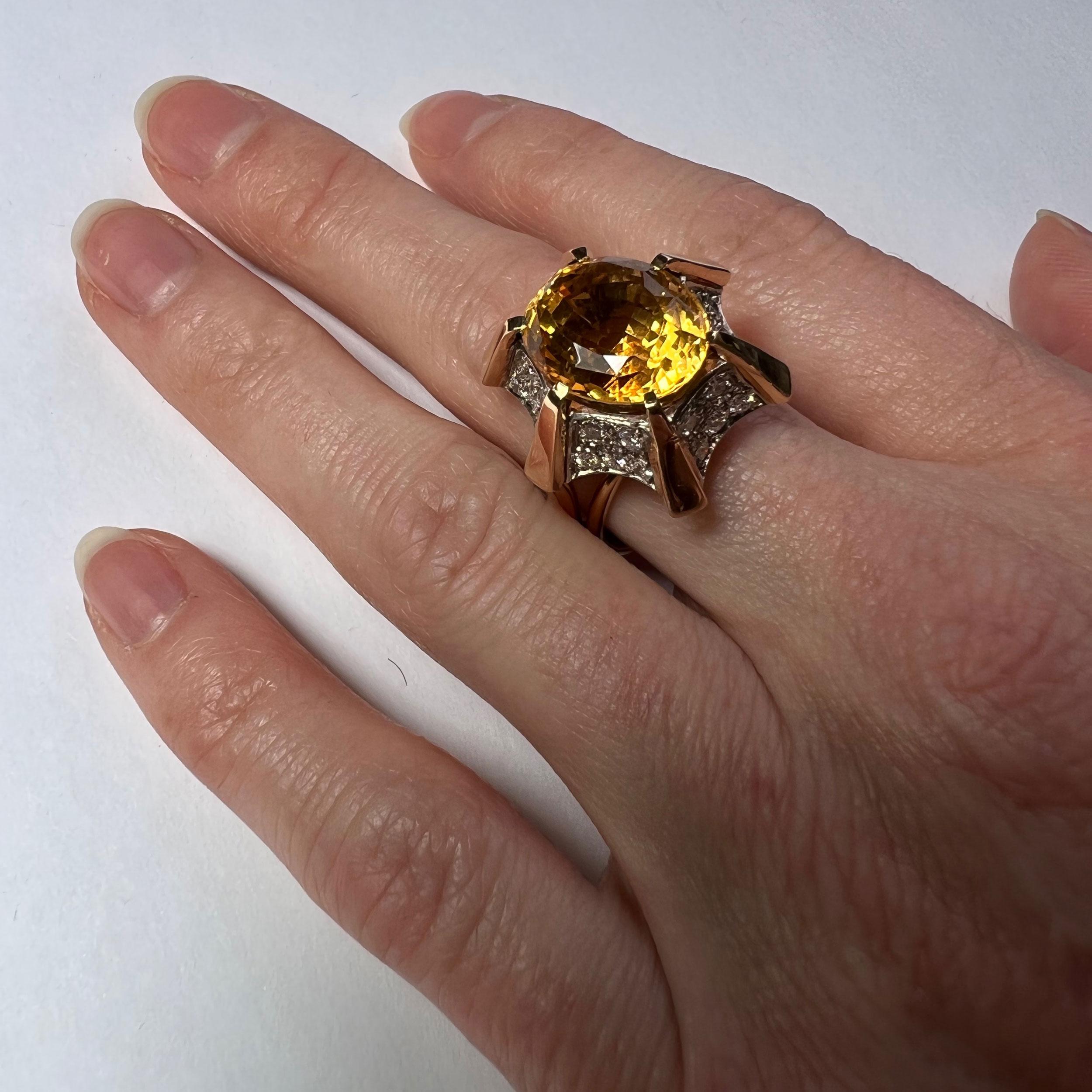 Modernist Citrine White Diamond Yellow Gold Cocktail Ring For Sale