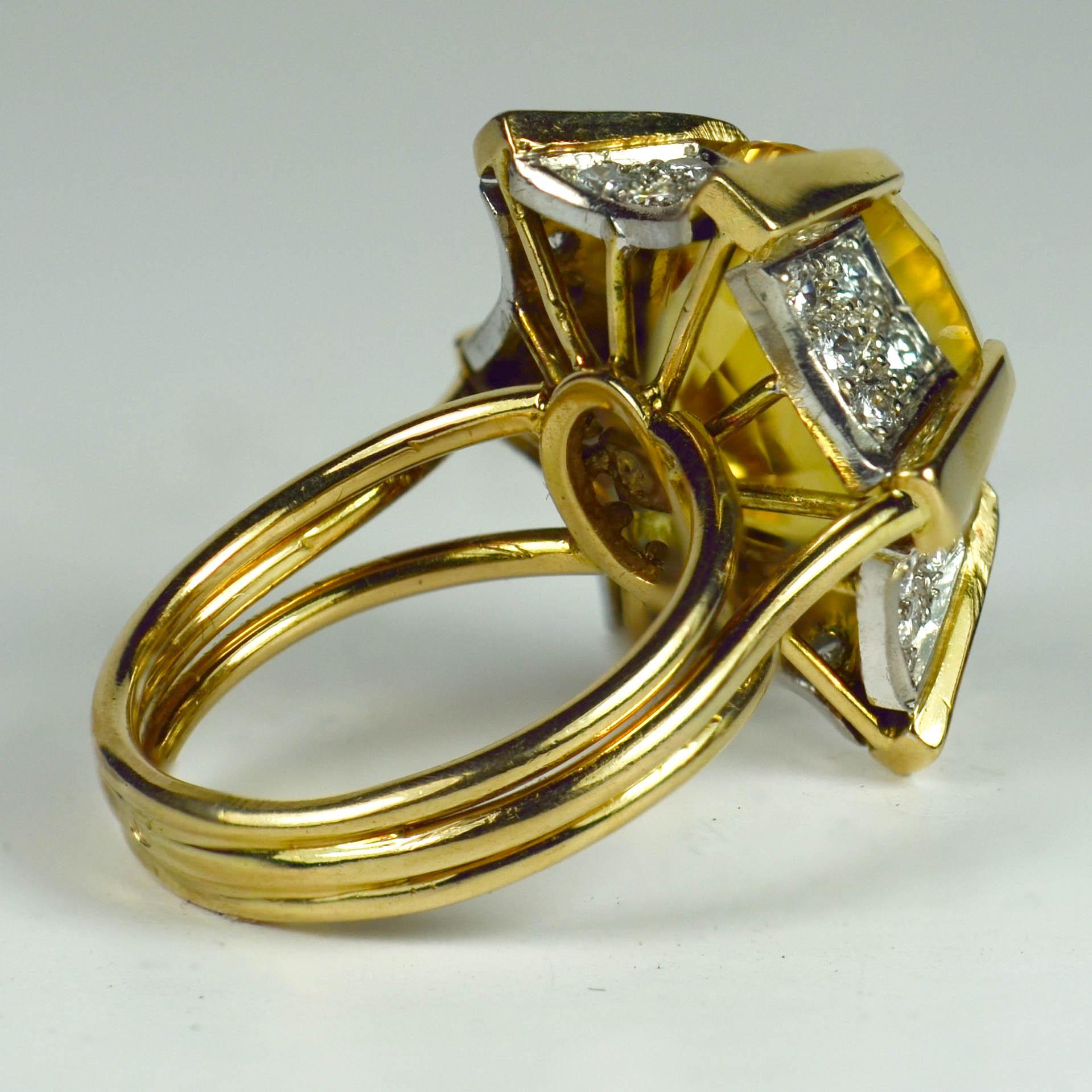 Citrine White Diamond Yellow Gold Cocktail Ring For Sale 3