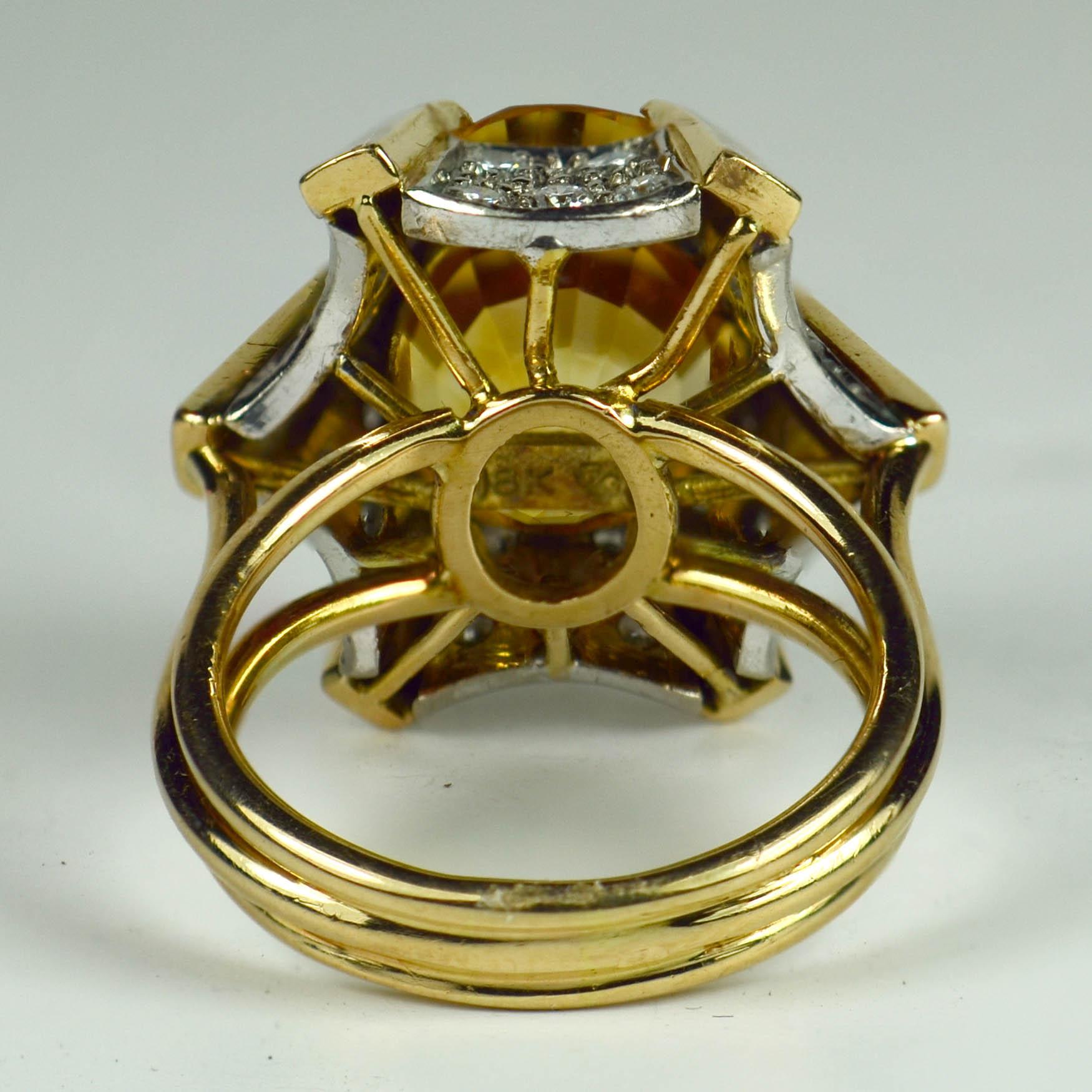 Citrine White Diamond Yellow Gold Cocktail Ring For Sale 4