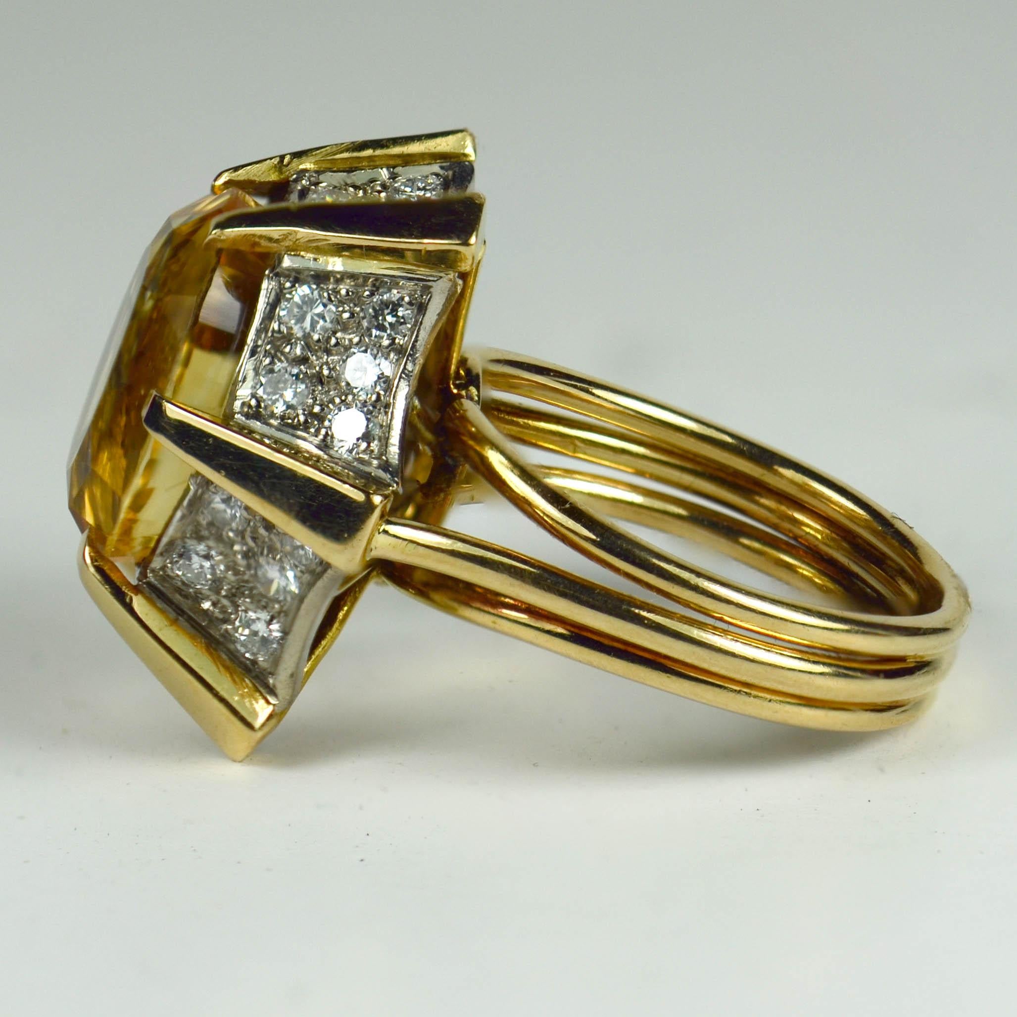 Citrine White Diamond Yellow Gold Cocktail Ring For Sale 5