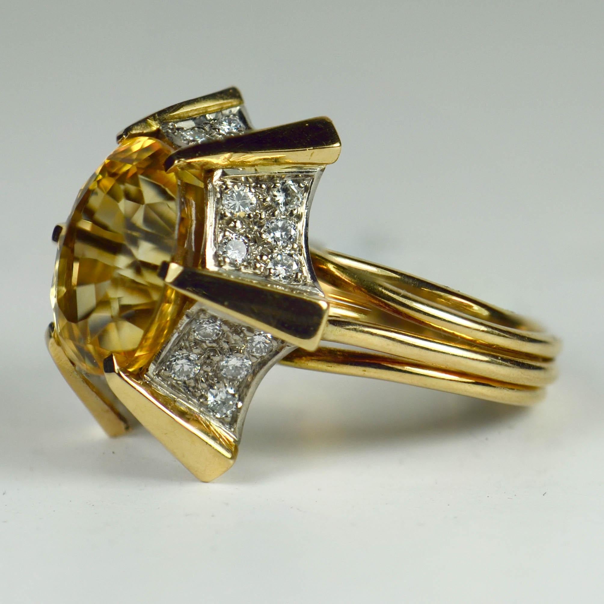 Citrine White Diamond Yellow Gold Cocktail Ring For Sale 6