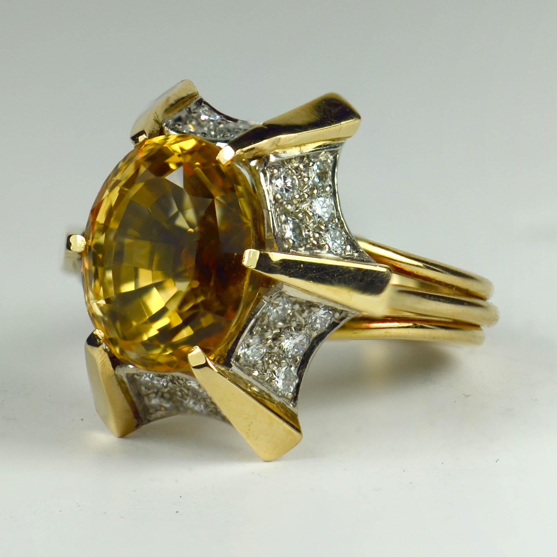 Citrine White Diamond Yellow Gold Cocktail Ring For Sale 7