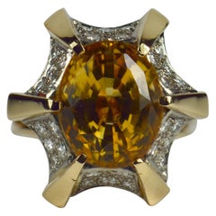 Citrine White Diamond Yellow Gold Cocktail Ring