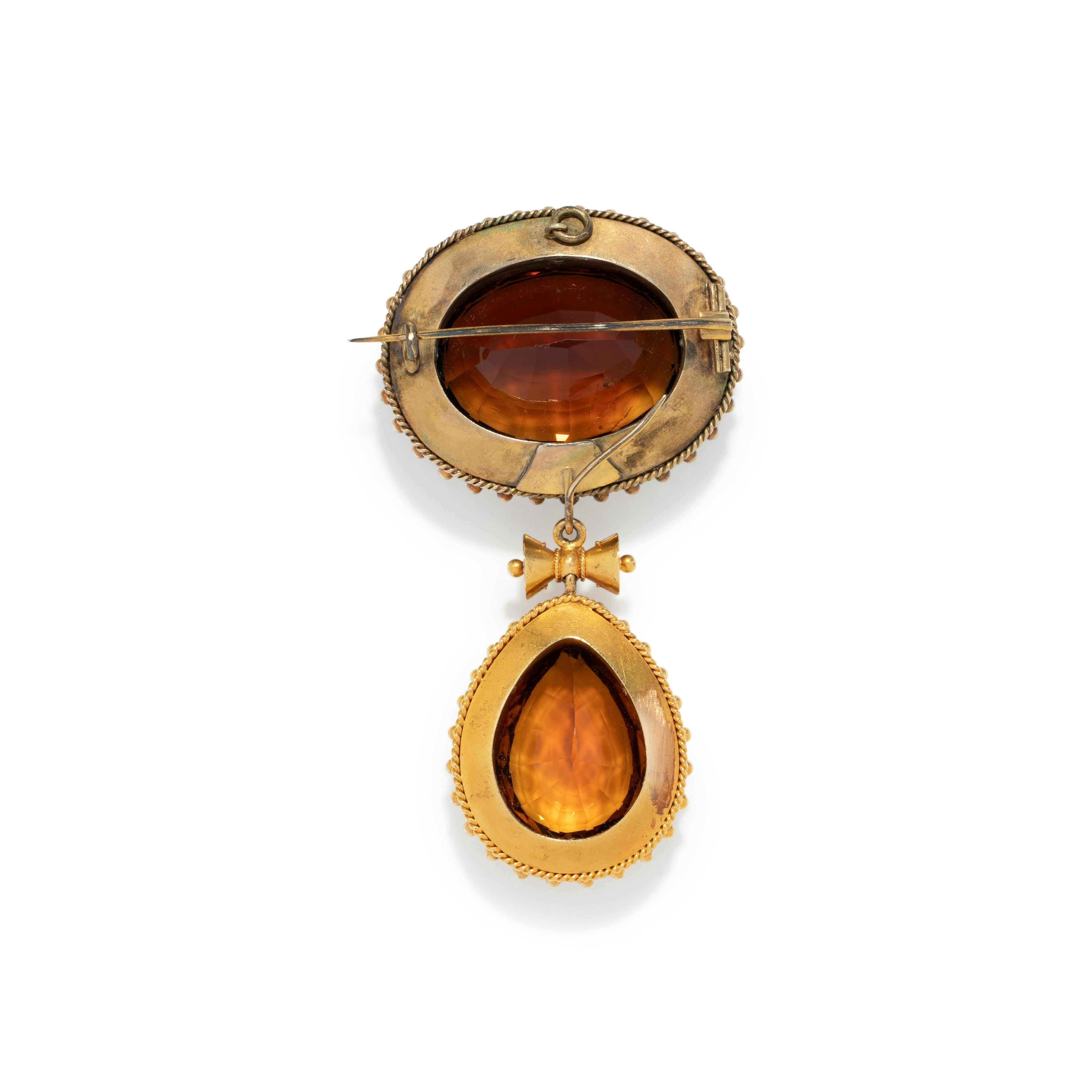 Women's or Men's Citrine White Enamel Pendant Brooch Transformer Original Box Virginia, 1890