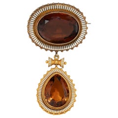 Antique Citrine White Enamel Pendant Brooch Transformer Original Box Virginia, 1890