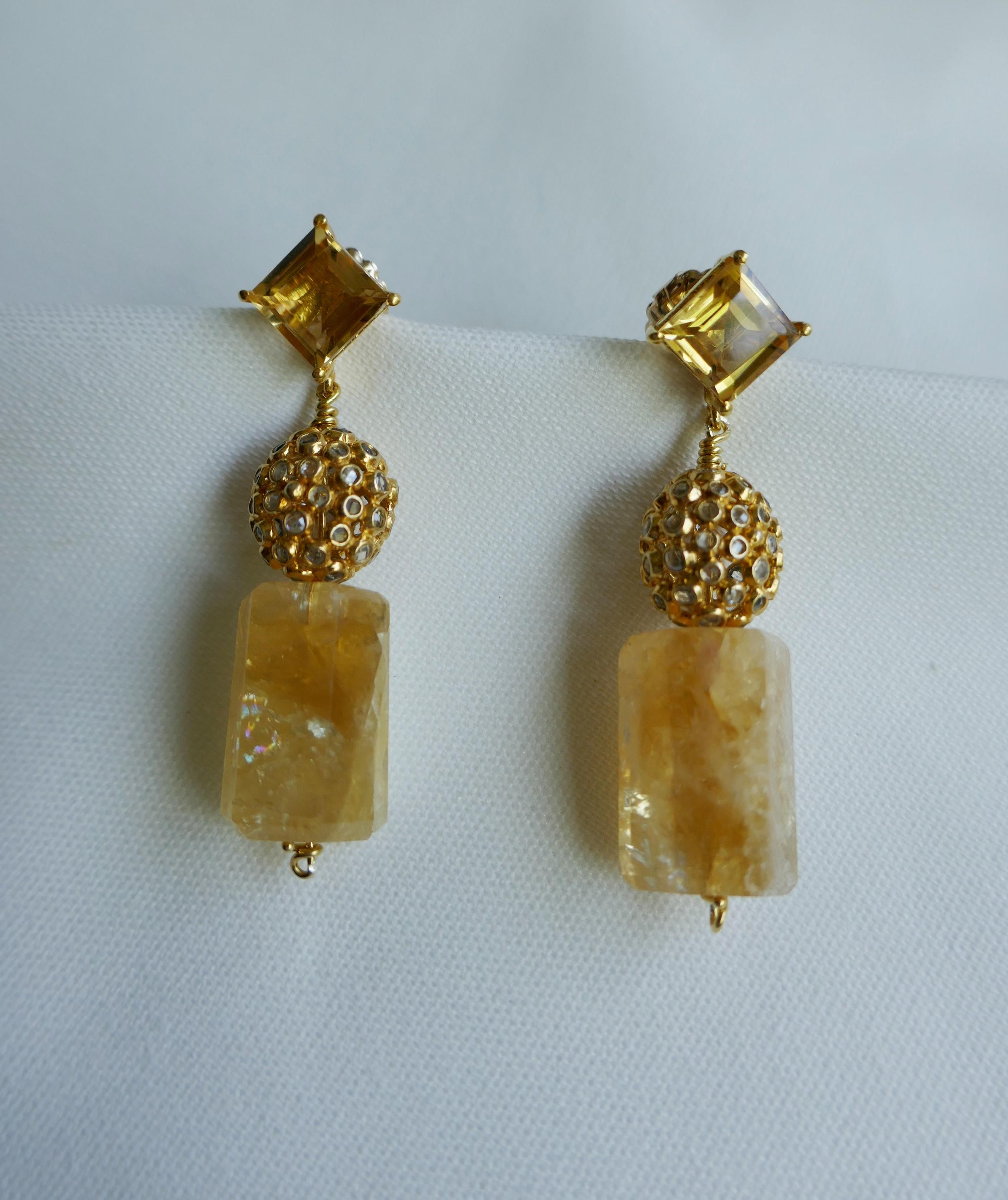 Citrine White Topaz 14K Gold Plated on 925 Sterling Silver Earrings In New Condition In Coral Gables, FL
