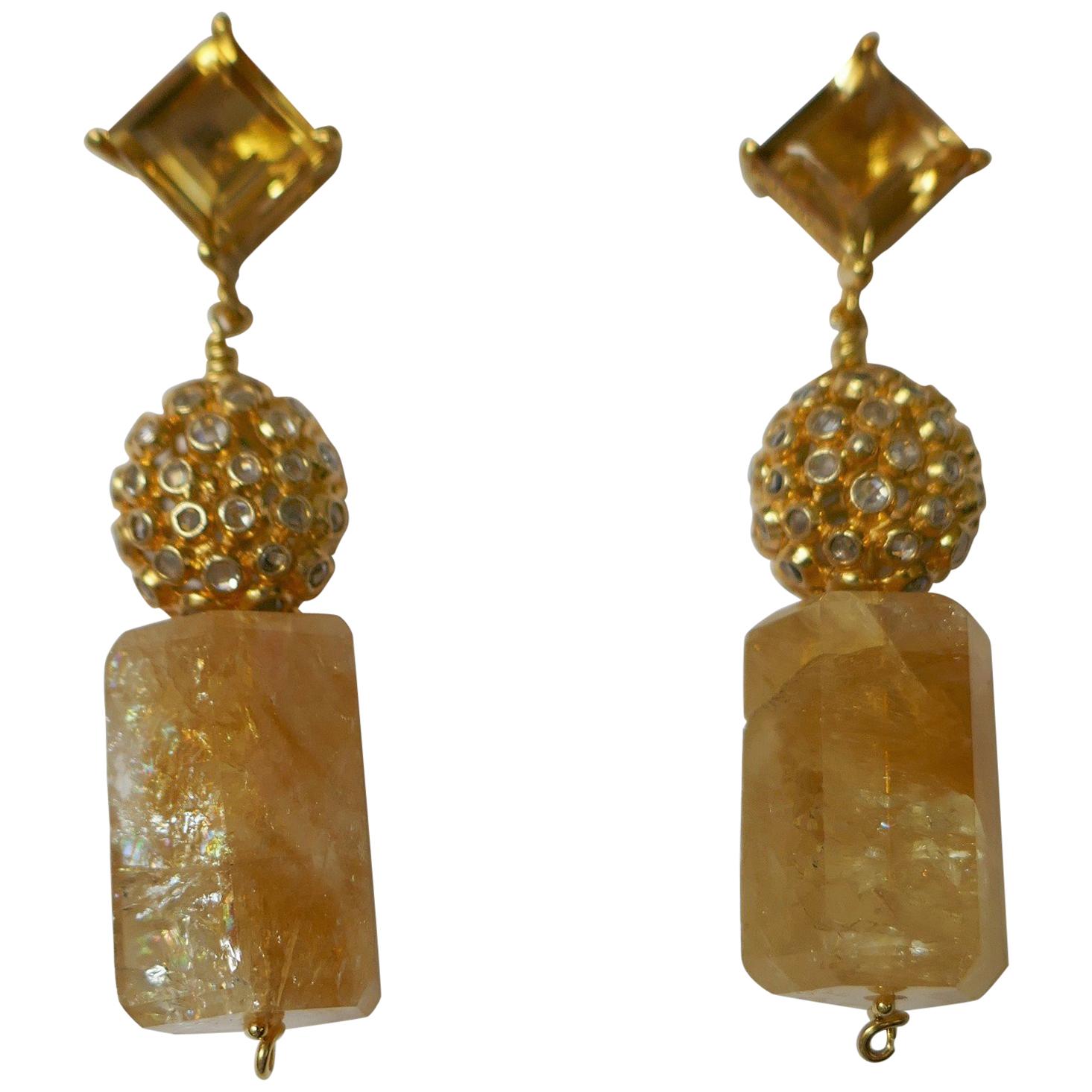 Citrine White Topaz 14K Gold Plated on 925 Sterling Silver Earrings