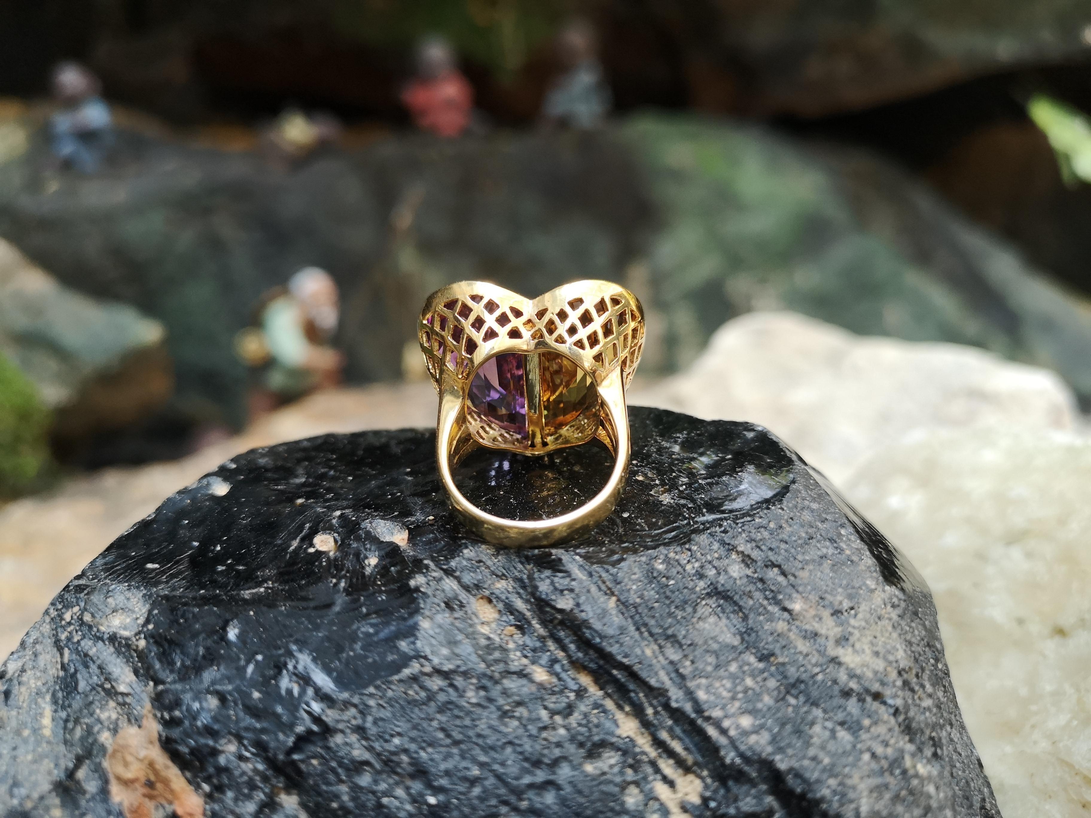 Ring mit Citrin und Amethyst in 18 Karat Gold gefasst (Herzschliff)