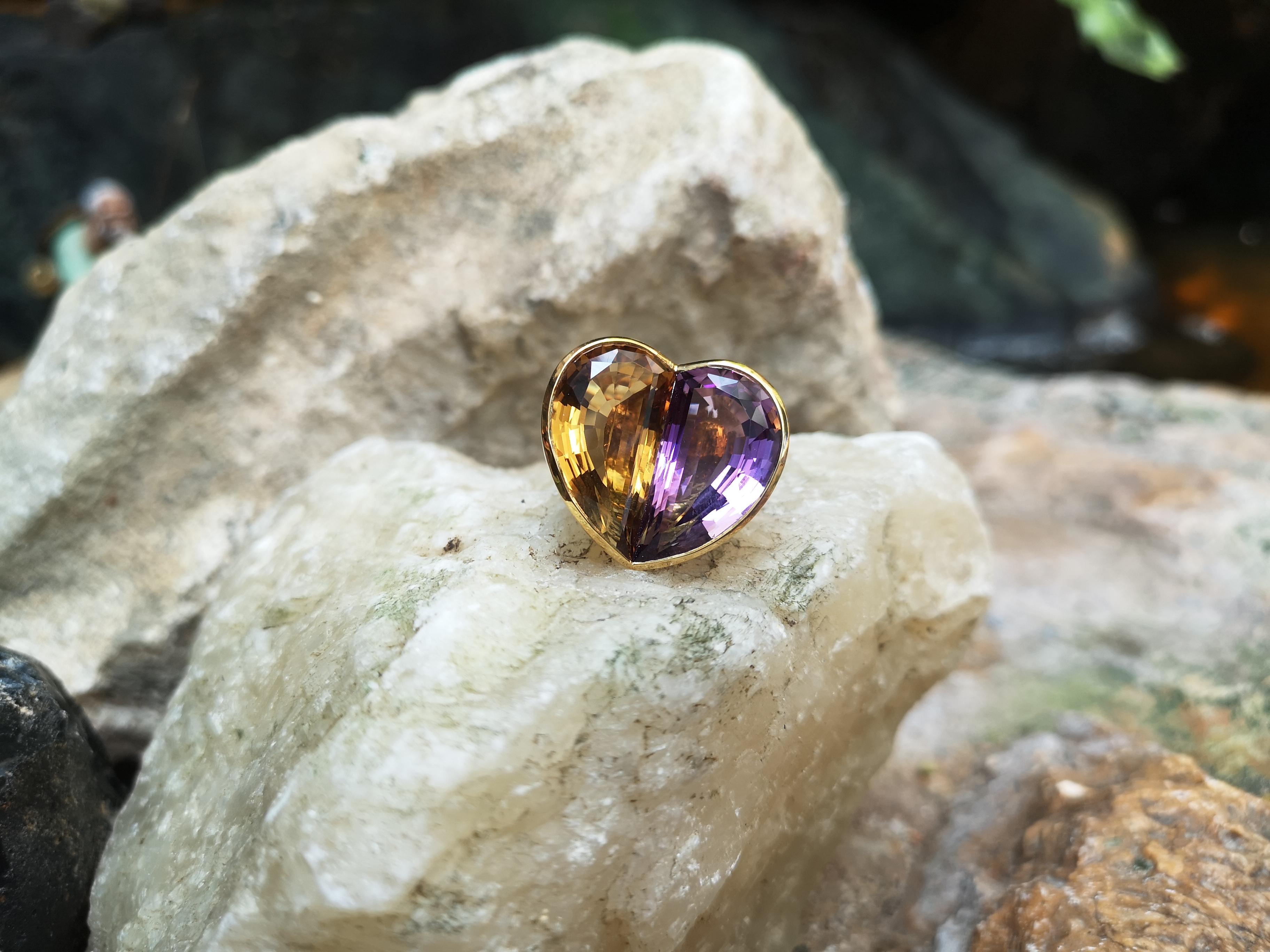 Ring mit Citrin und Amethyst in 18 Karat Gold gefasst Damen