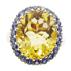 Citrin mit blauem Saphir Ring in 18 Karat Goldfassungen gefasst