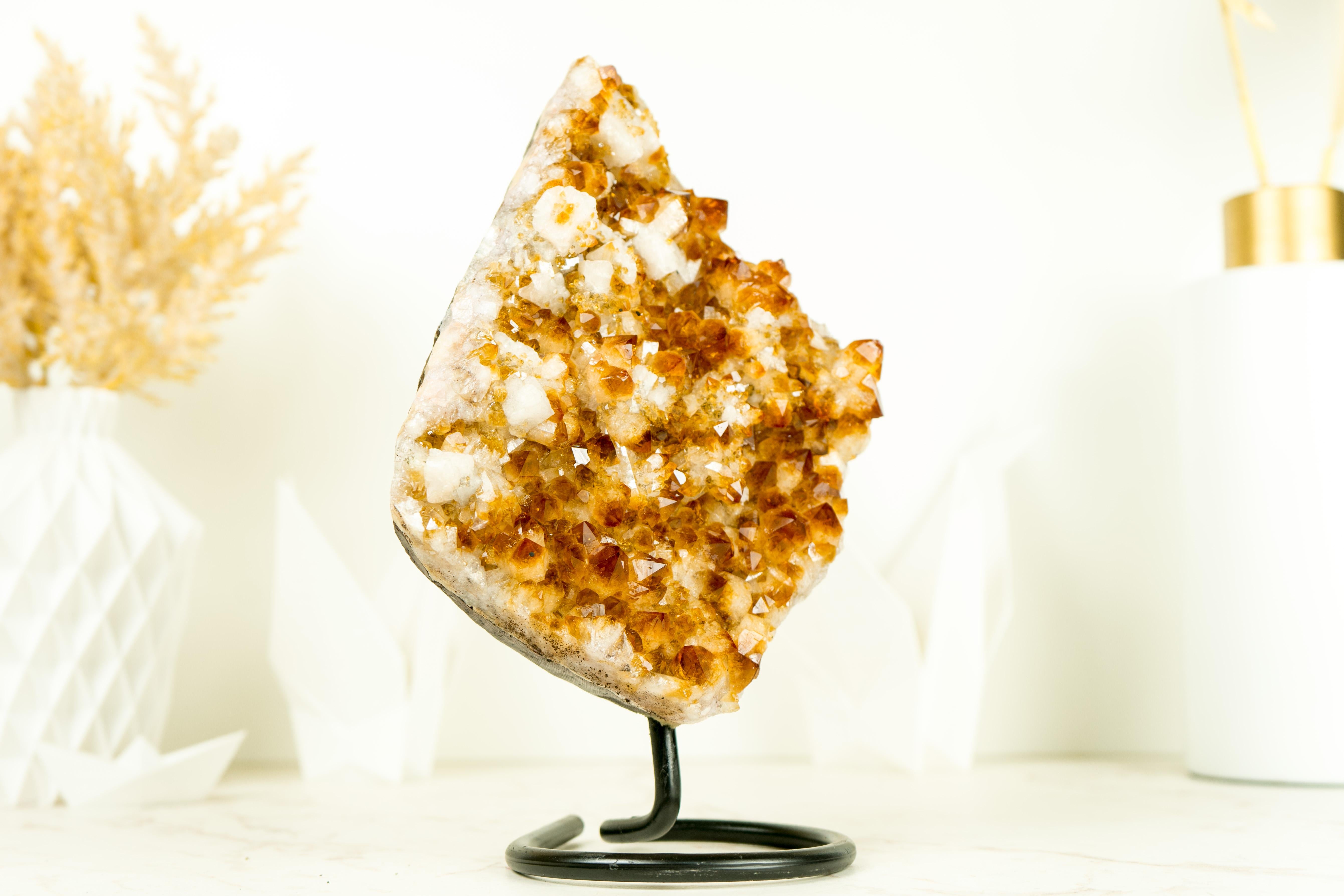 Citrine with Calcite Aka Merchant Stone Cluster, with Golden Orange Druzy For Sale 4