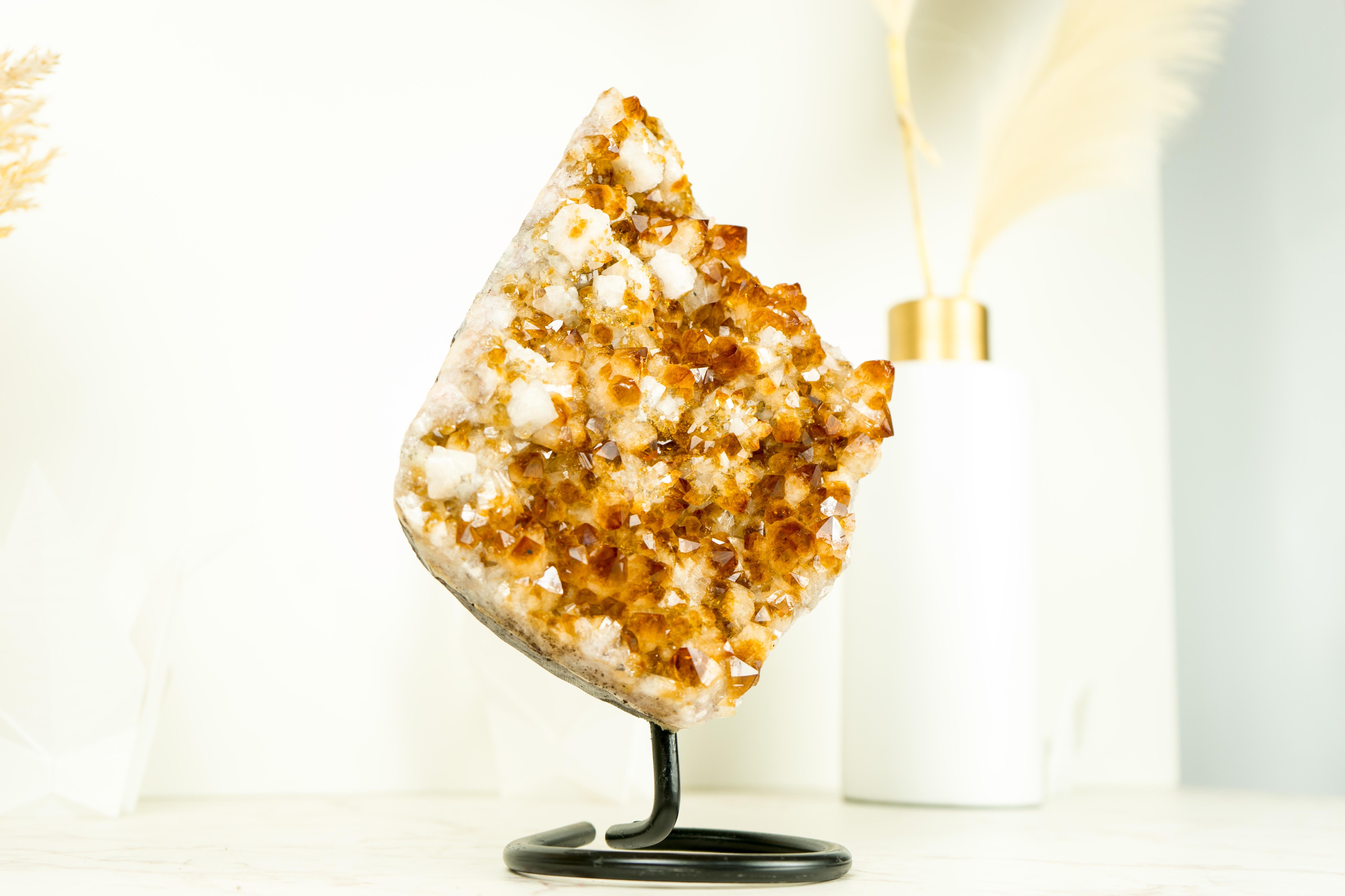 Citrine with Calcite Aka Merchant Stone Cluster, with Golden Orange Druzy For Sale 6