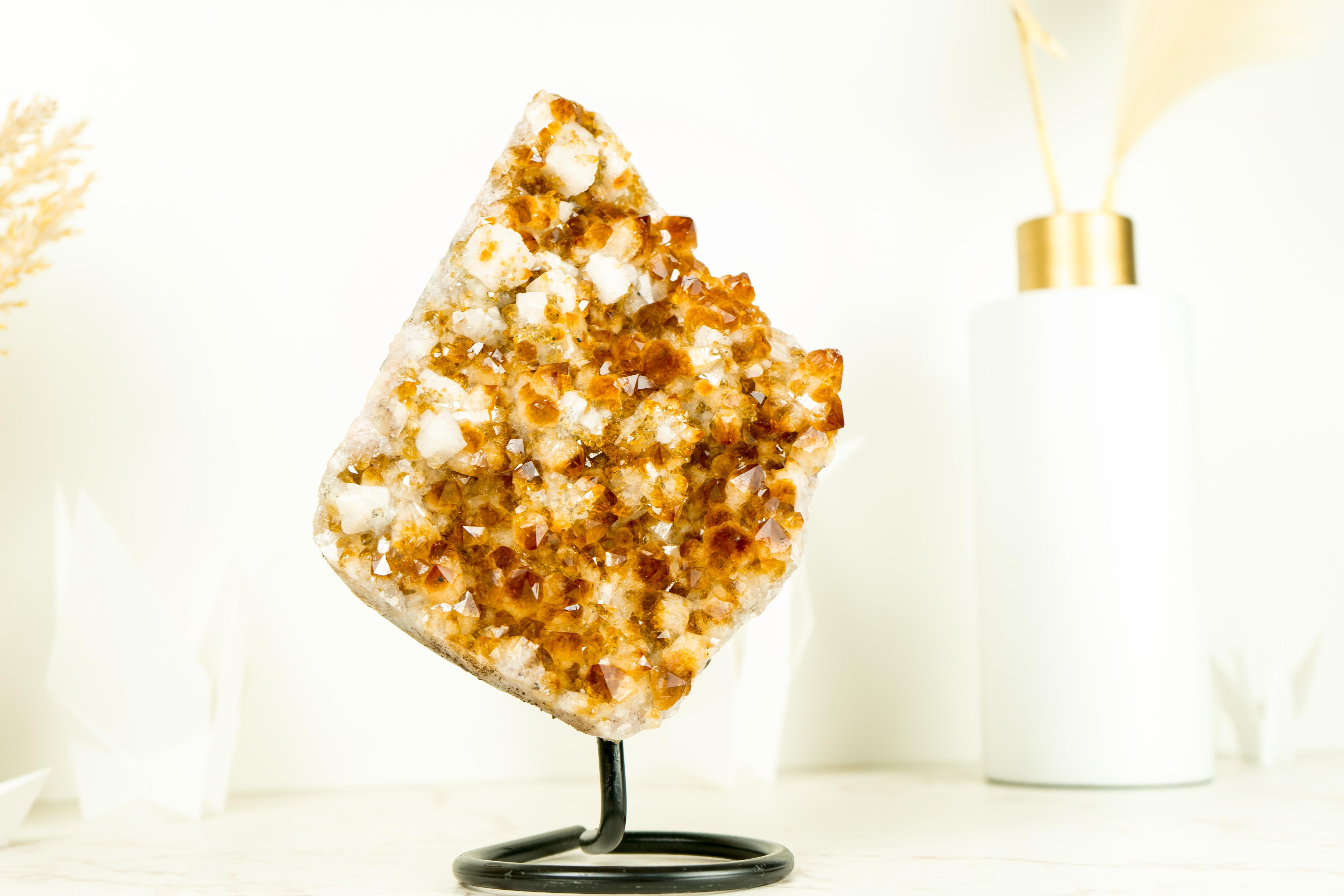 Citrine with Calcite Aka Merchant Stone Cluster, with Golden Orange Druzy For Sale 7