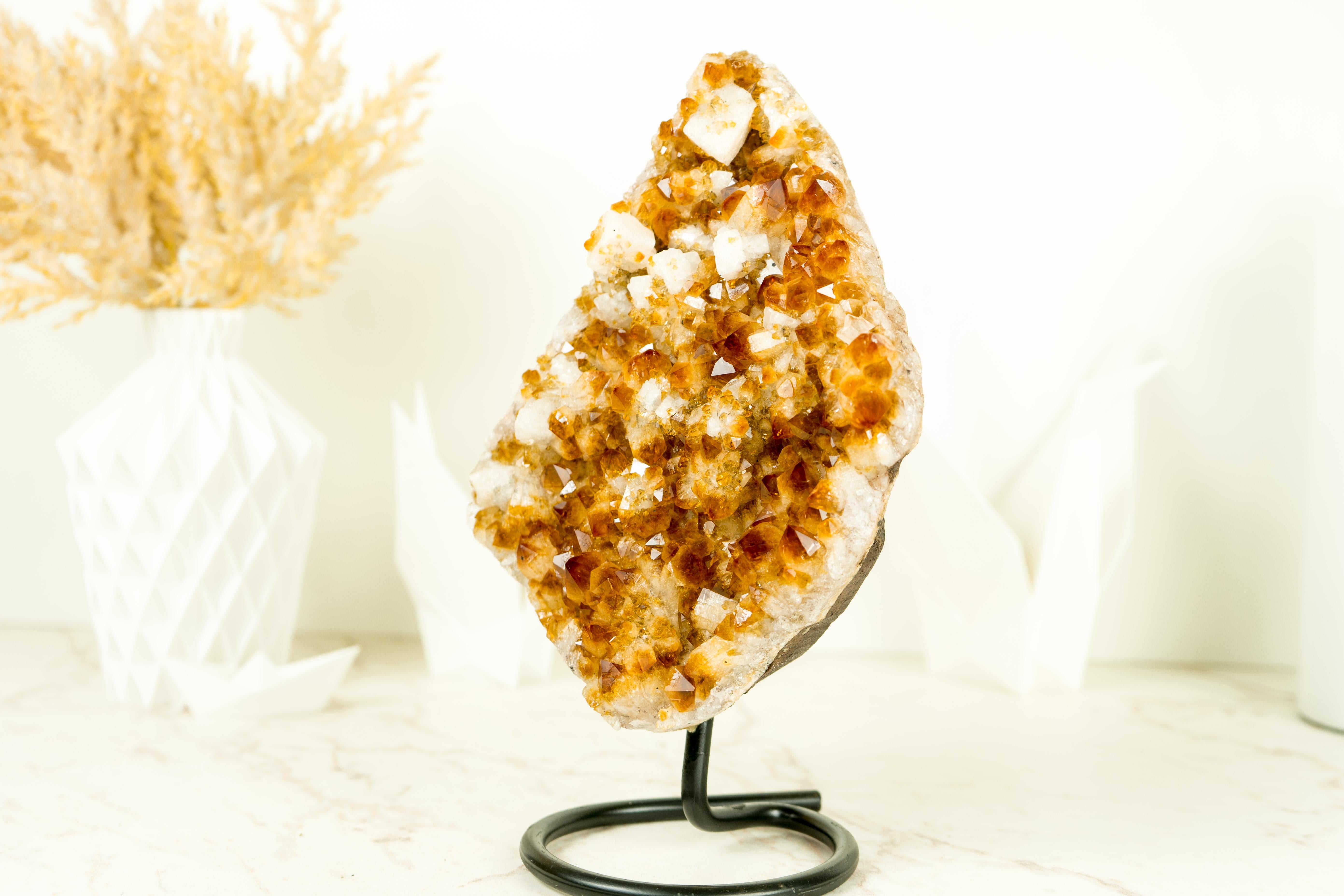 Citrine with Calcite Aka Merchant Stone Cluster, with Golden Orange Druzy For Sale 2