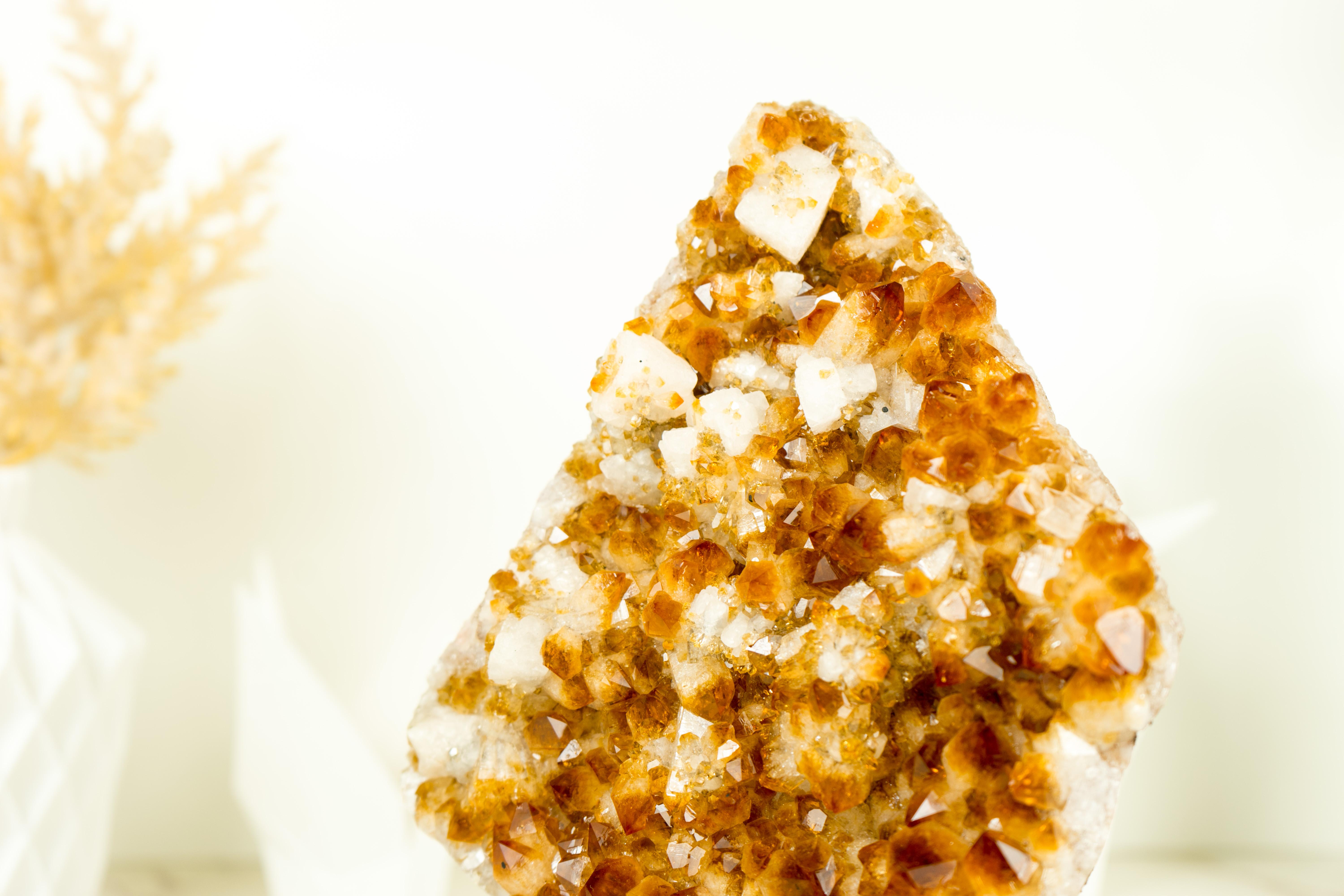 Citrine with Calcite Aka Merchant Stone Cluster, with Golden Orange Druzy For Sale 3