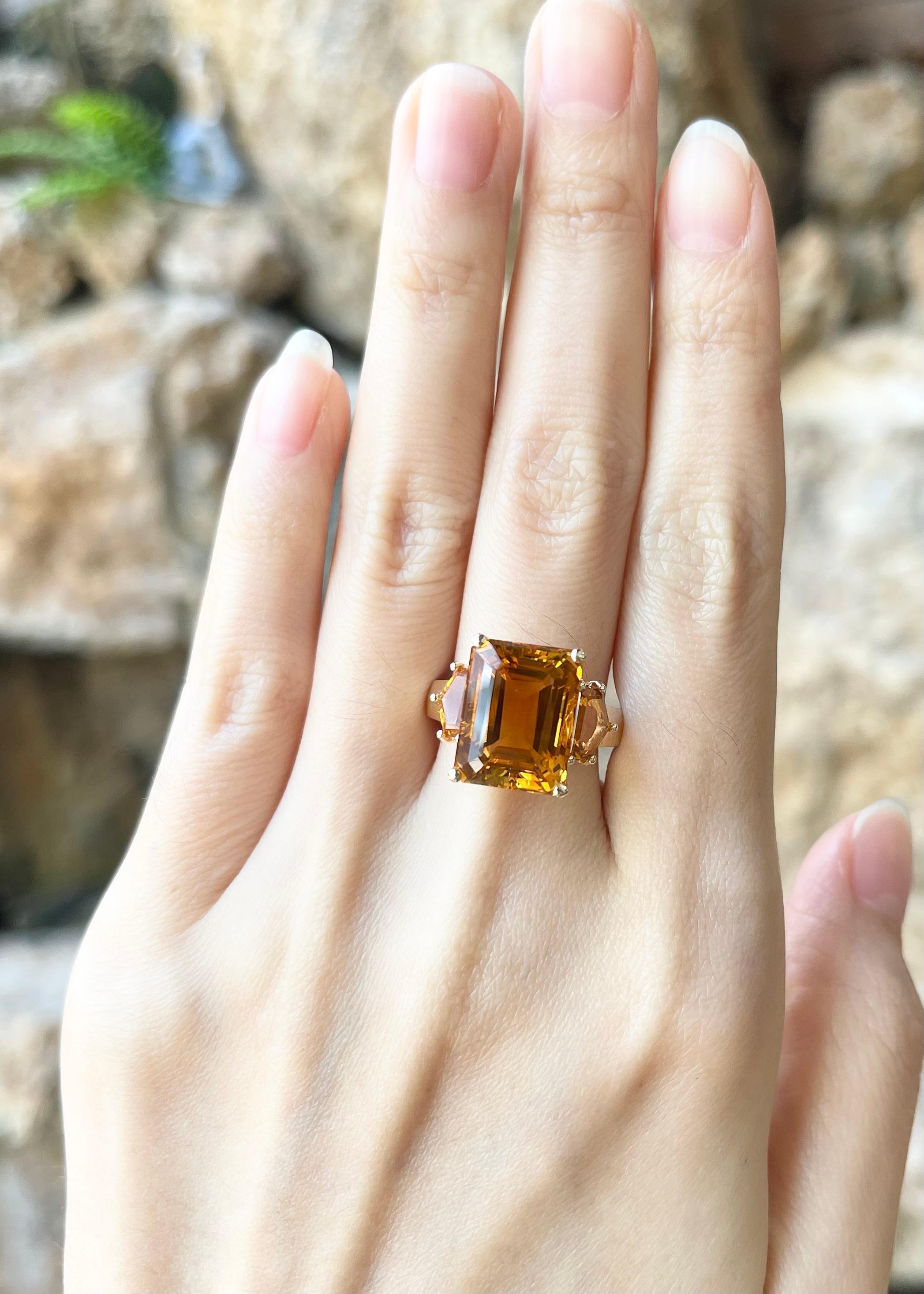 Citrine 9.33 carats, Citrine 1.55 carats Ring set in 14K Gold Settings

Width:  1.7 cm 
Length: 1.4 cm
Ring Size: 53
Total Weight: 7.10 grams

