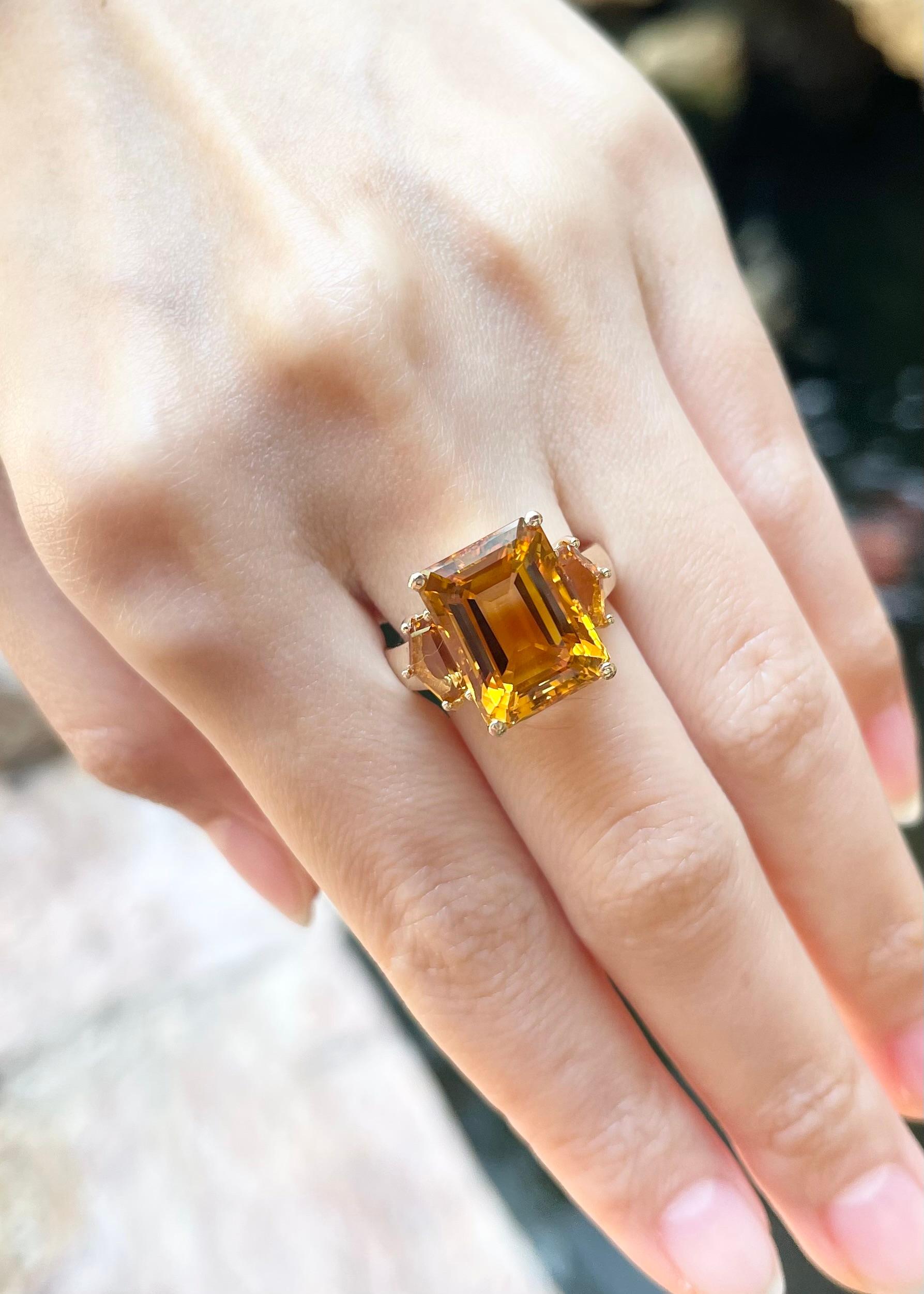 Mixed Cut Citrine with Citrine Ring set in 14K Gold Settings For Sale