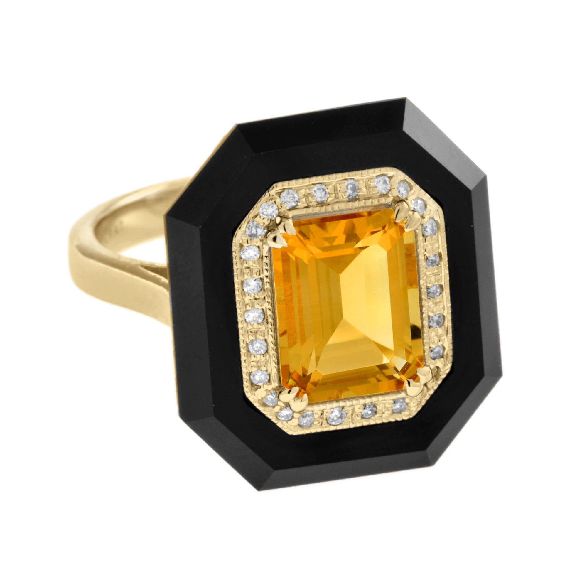 For Sale:  Citrine with Diamond and Onyx Art Deco Style Cocktail Ring in 14K Yellow Gold 3