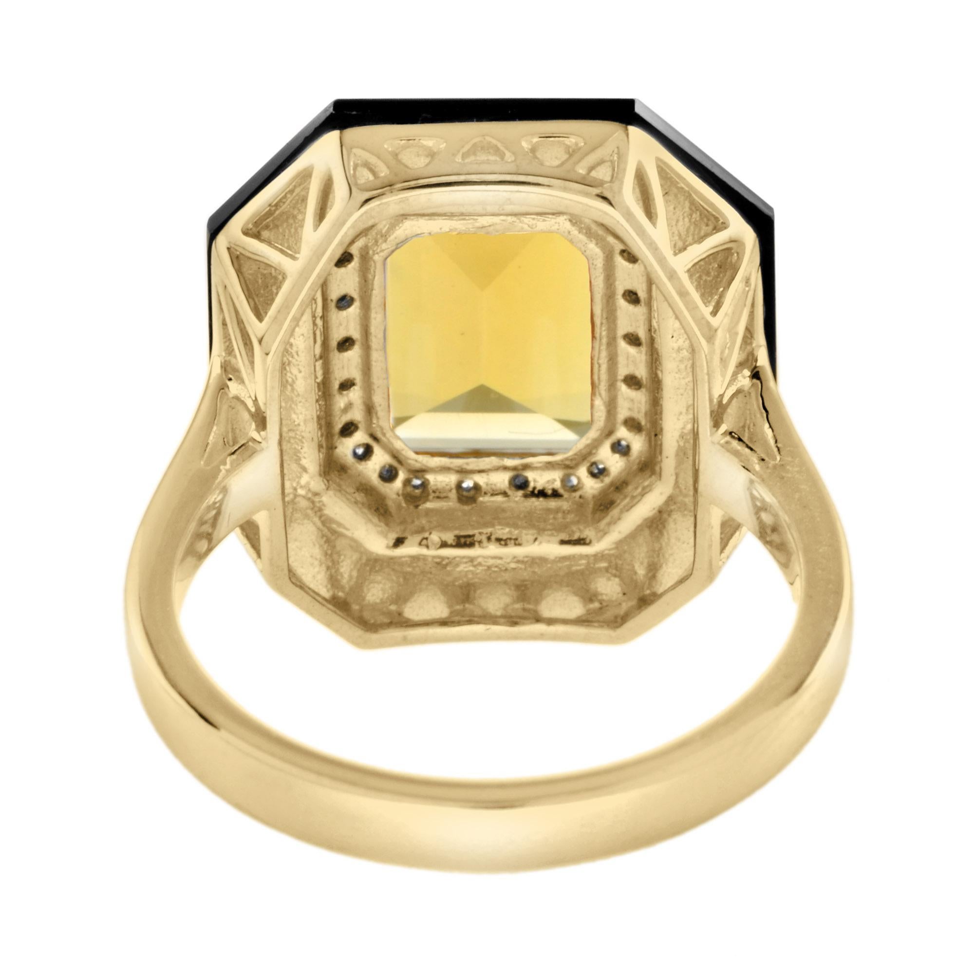 For Sale:  Citrine with Diamond and Onyx Art Deco Style Cocktail Ring in 14K Yellow Gold 5