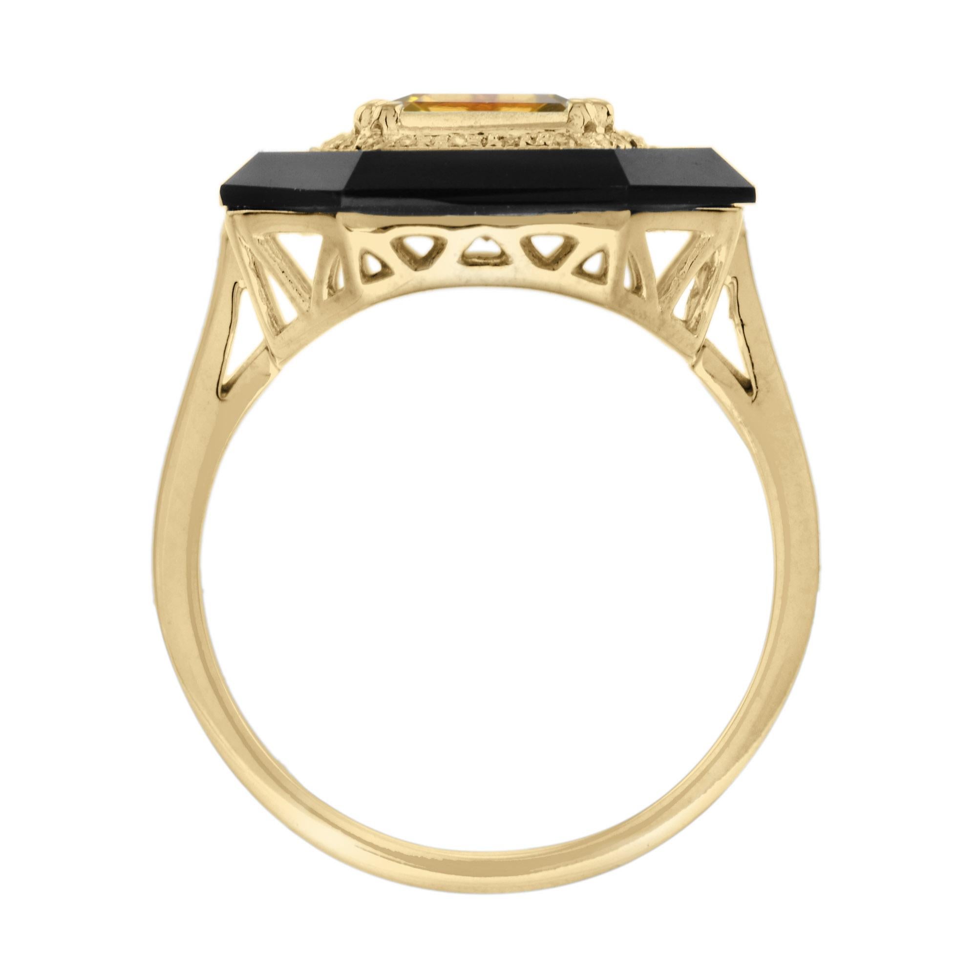 For Sale:  Citrine with Diamond and Onyx Art Deco Style Cocktail Ring in 14K Yellow Gold 6
