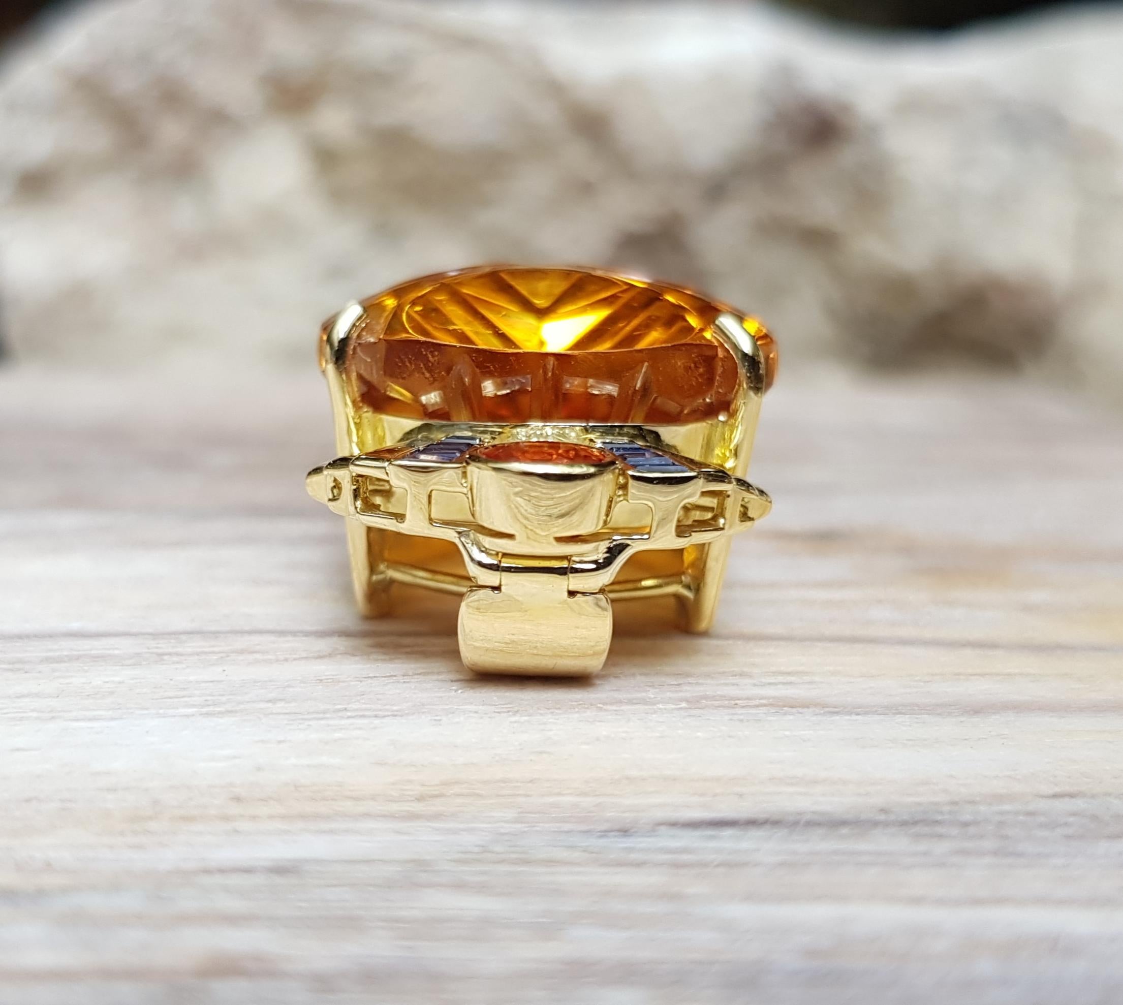 Women's Citrine with Diamond, Yellow Sapphire and Blue Sapphire Pendant in 18 Karat Gold For Sale