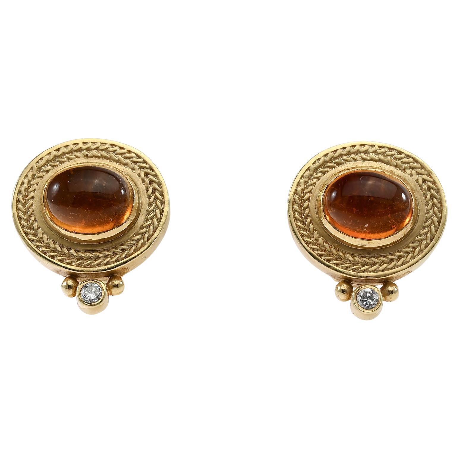 Citrine with Diamonds Gold Earrings