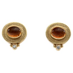 Citrine with Diamonds Gold Earrings
