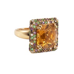 Citrine with Gemstones Cocktail Ring in 18 Karat Yellow Gold