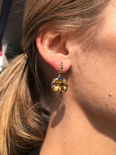 Ukrainian Collection Sapphire Citrine 18 Karat Gold Diamond Earrings For Her