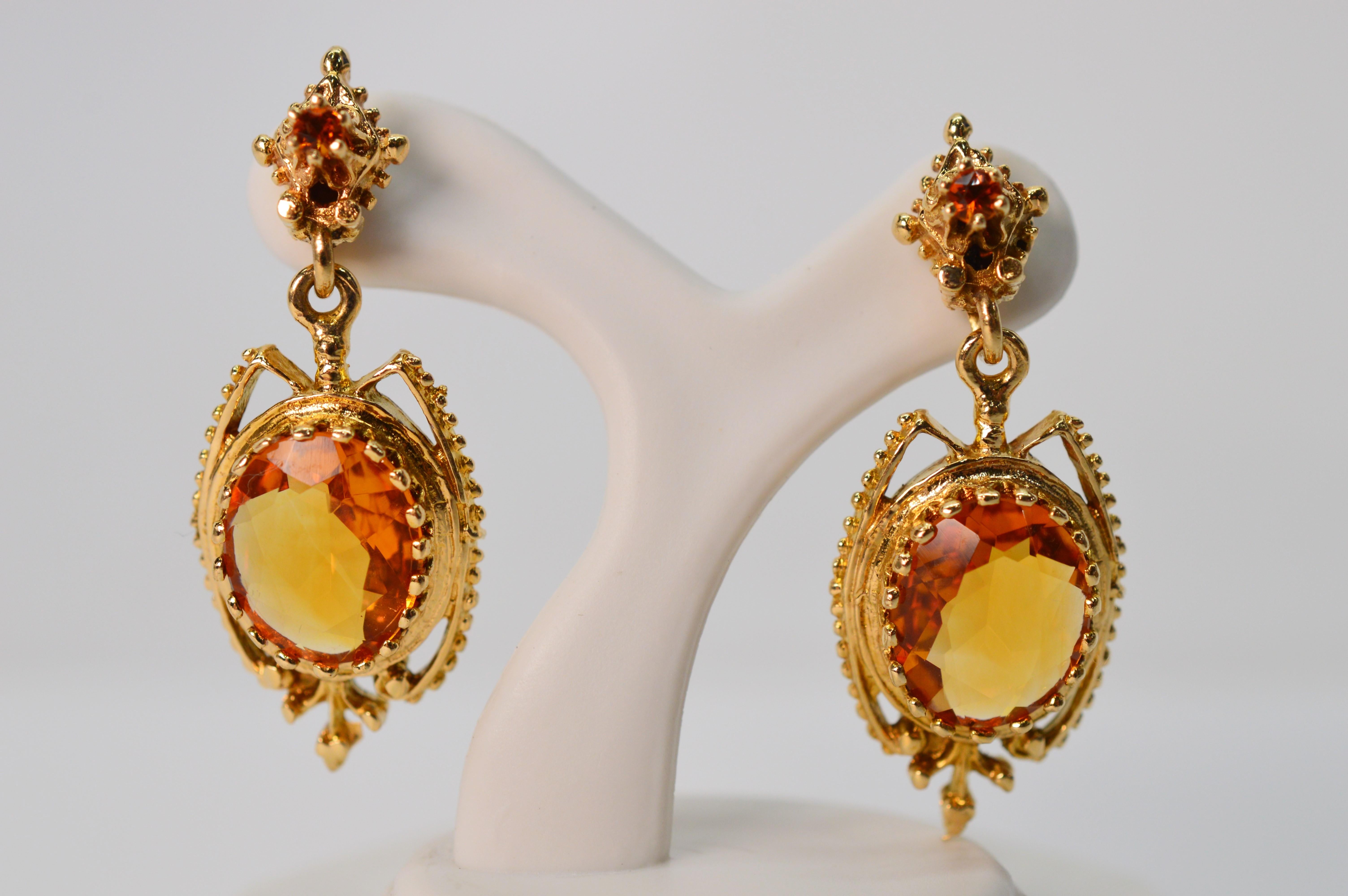 Citrine Yellow Gold Antique Style Drop Earrings 1