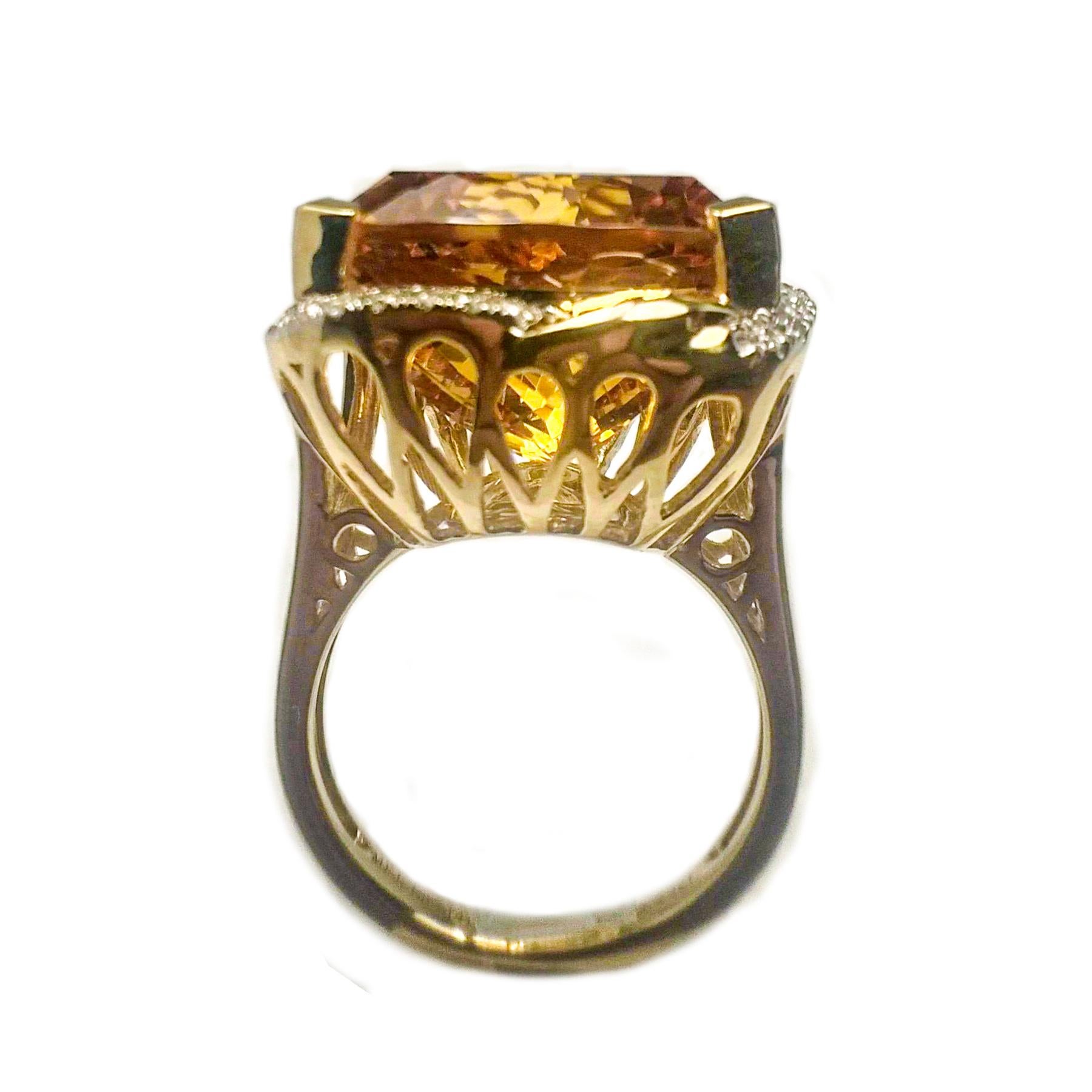 Trillion Cut Citrine Yellow Gold Cocktail Ring