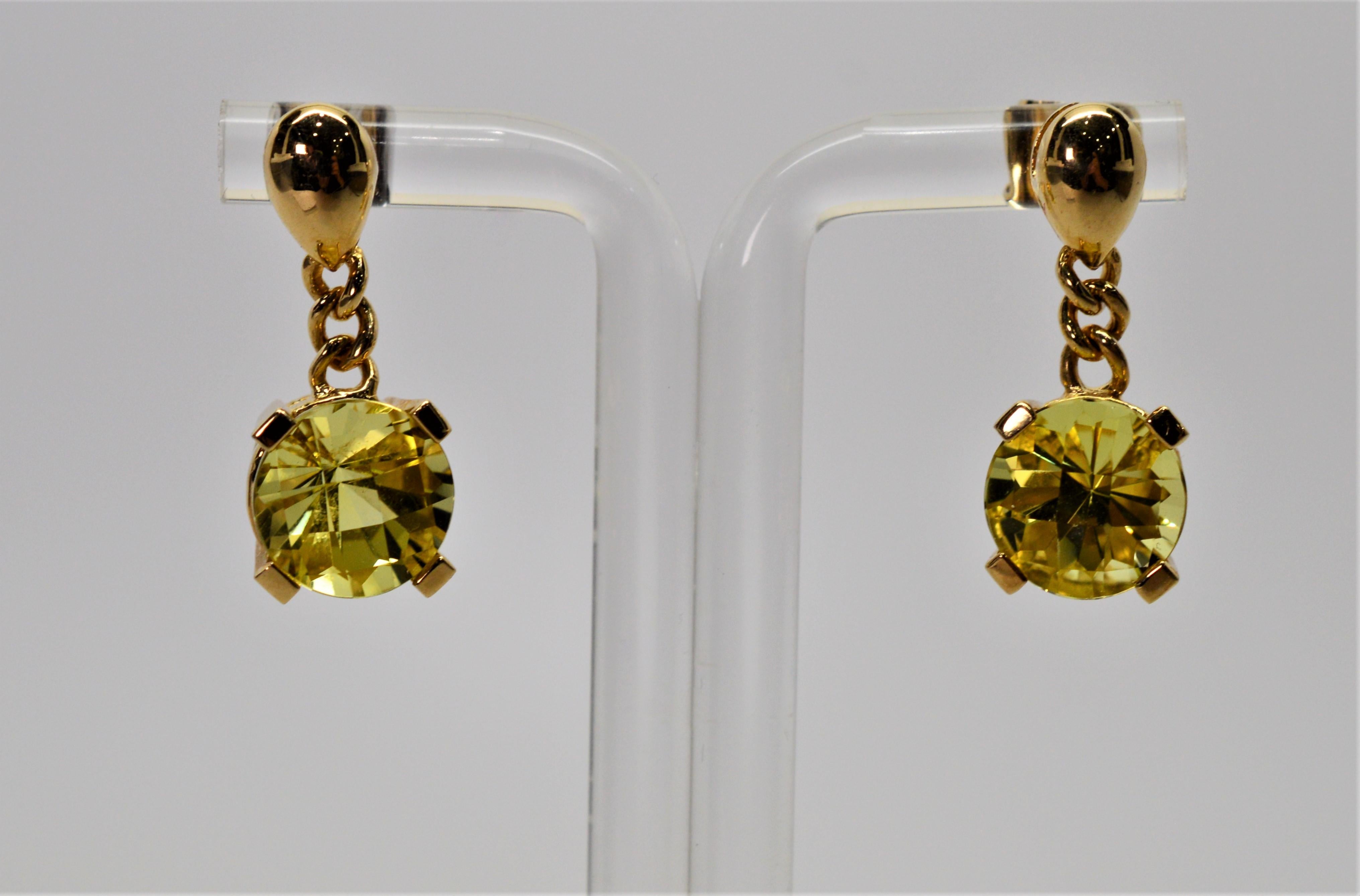 Citrine Yellow Gold Drop Earrings In Excellent Condition For Sale In Mount Kisco, NY