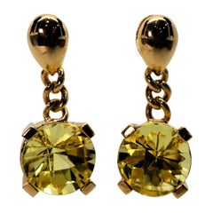 Vintage Citrine Yellow Gold Drop Earrings