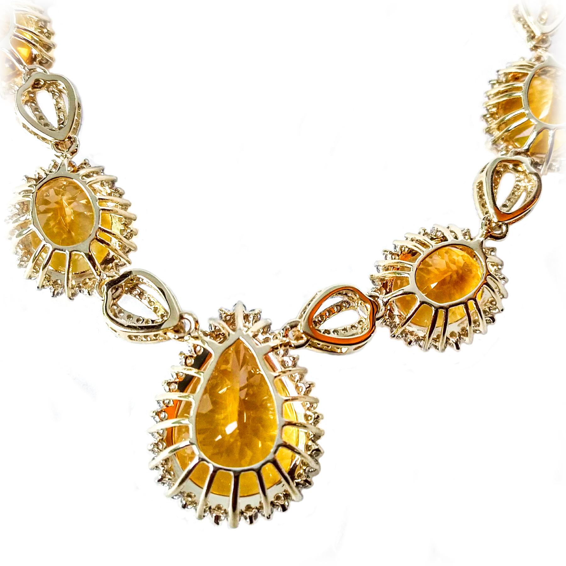 Contemporary Citrine Yellow Gold Necklace Earrings Set