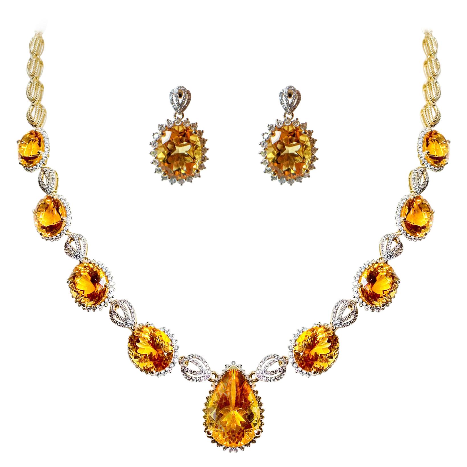Citrine Yellow Gold Necklace Earrings Set