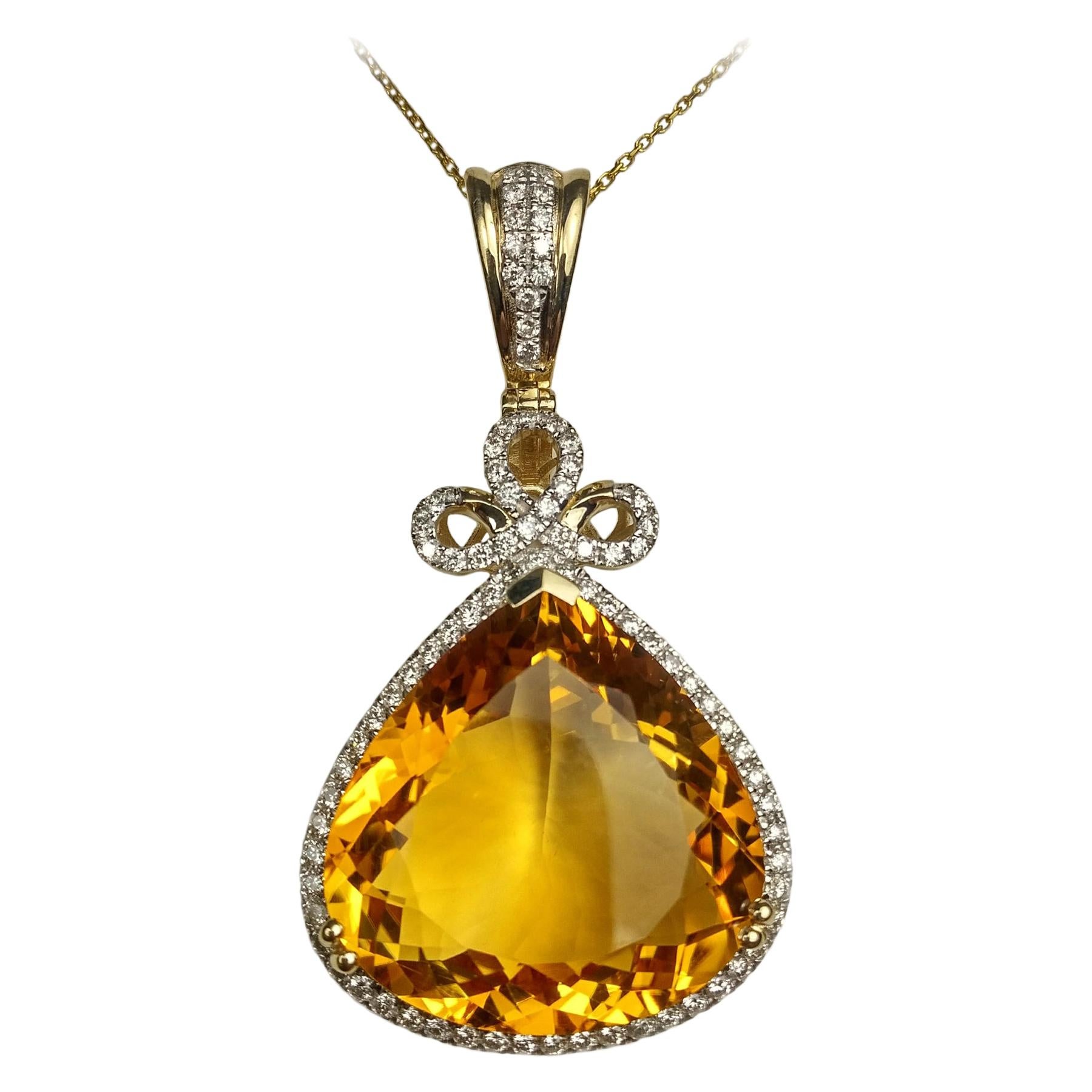 Citrine 30.91 Carats Yellow Gold Pendant Necklace
